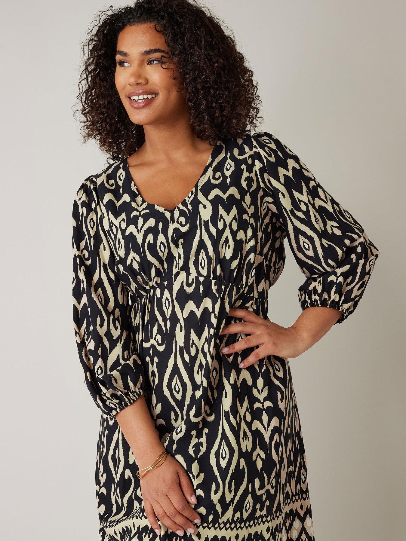  image of evans-border-print-dress-black