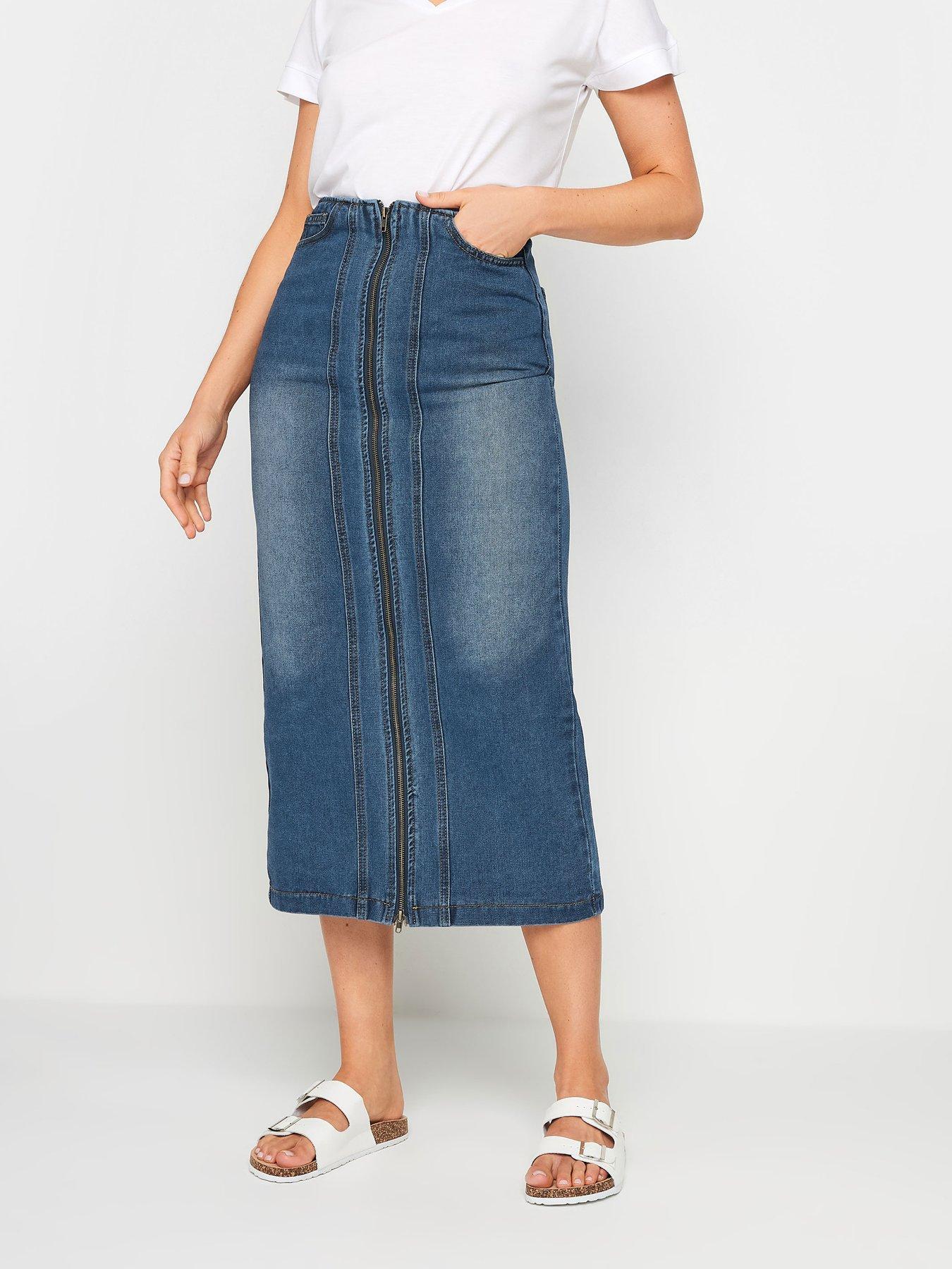 undefined Tall Zip Denim Skirt - Blue