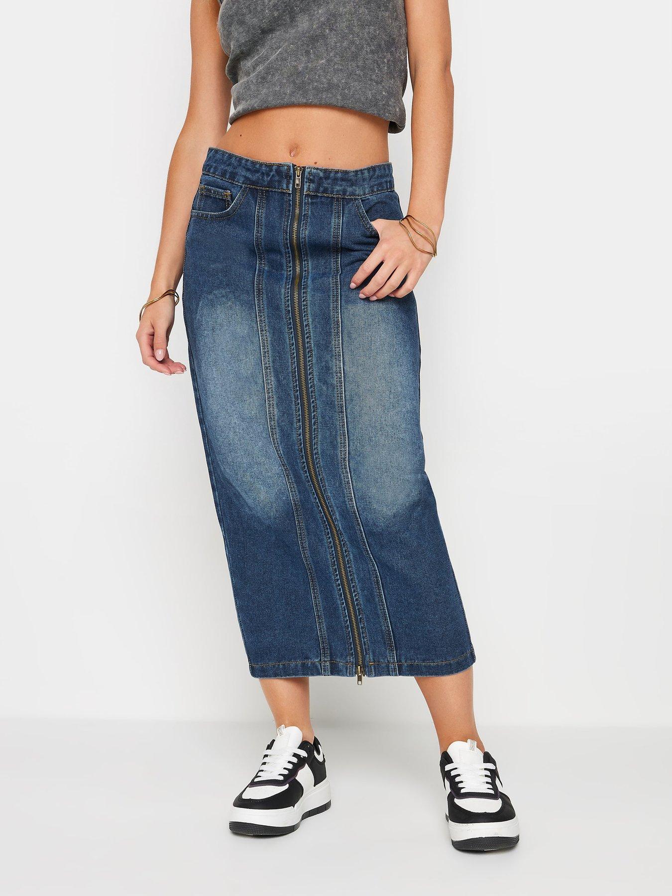 undefined Petite Double Sided Zip Skirt - Blue
