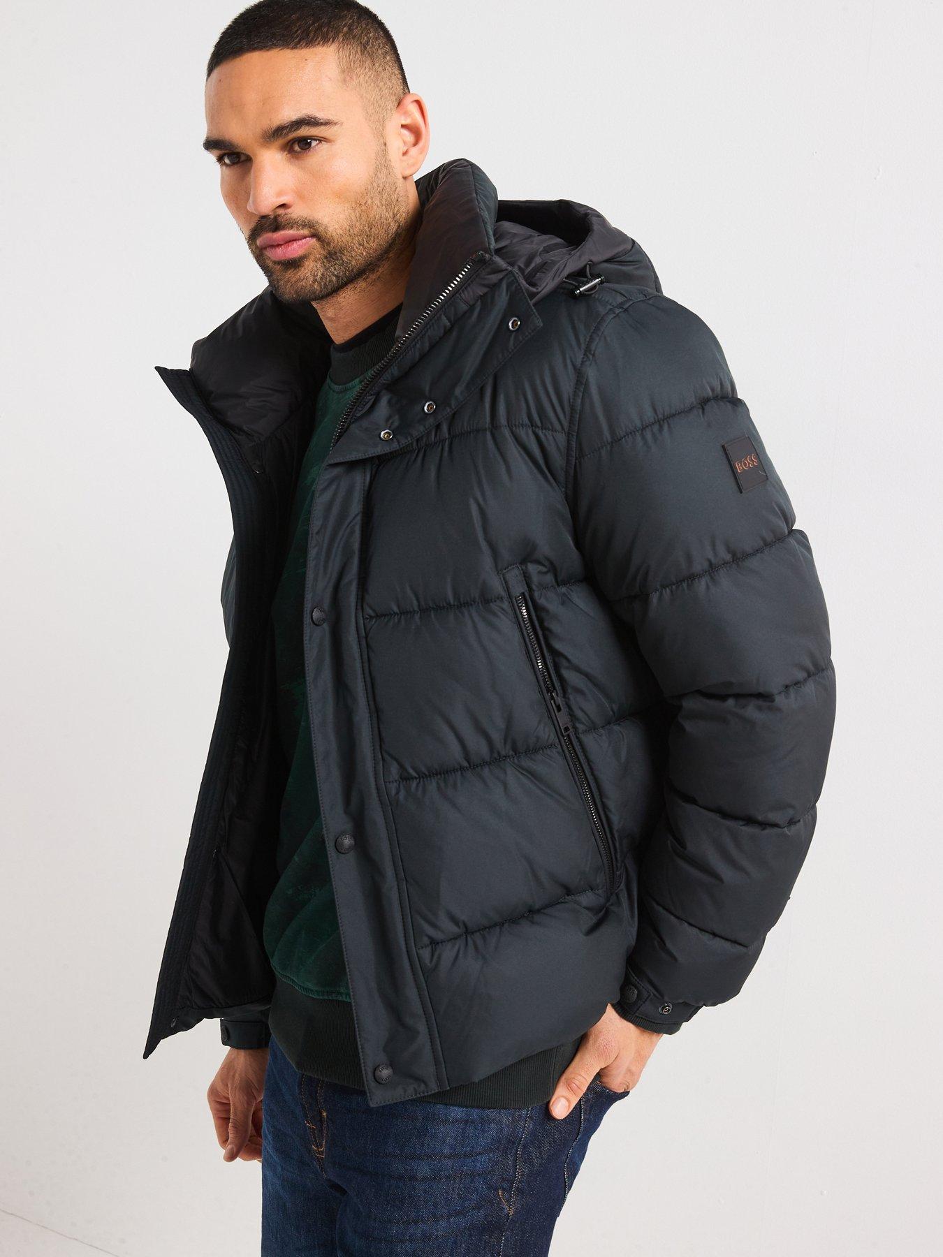  image of boss-omaris-regular-fit-quilted-hooded-jacket-black