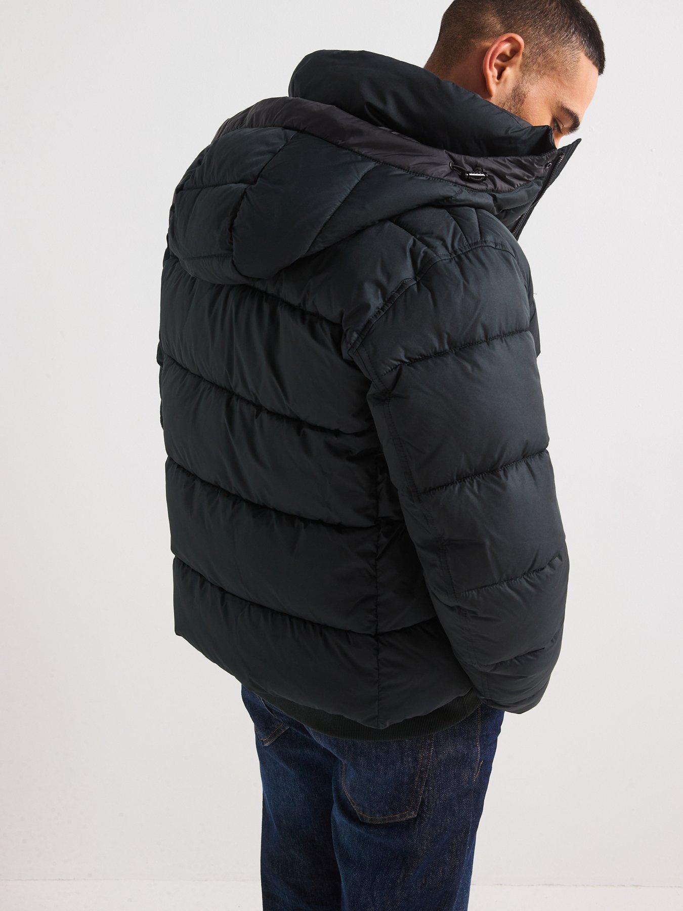  image of boss-omaris-regular-fit-quilted-hooded-jacket-black