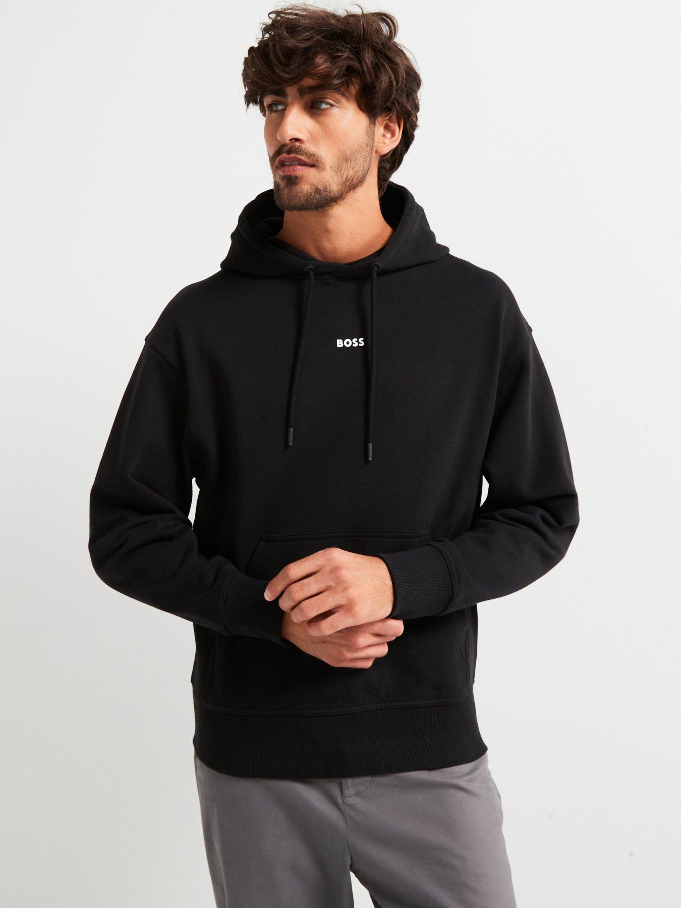 BOSS Wesmallhood Regular Fit Centre Logo Overhead Hoodie Black littlewoods