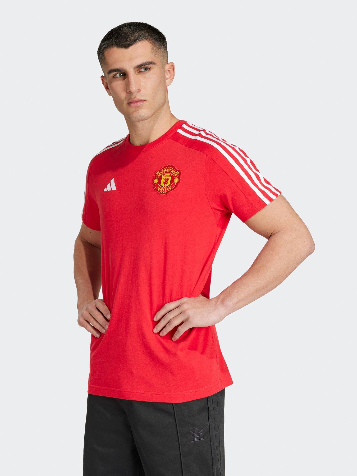 adidas Manchester United Mens Dna 3 Stripe T-Shirt  - Red