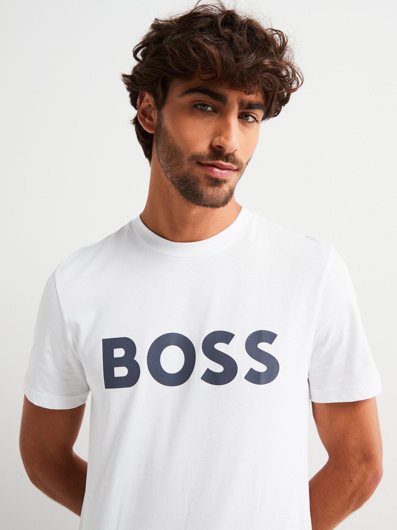 Image 4 of 4 of BOSS Thinking 1 Regular Fit Large Logo T-Shirt - White