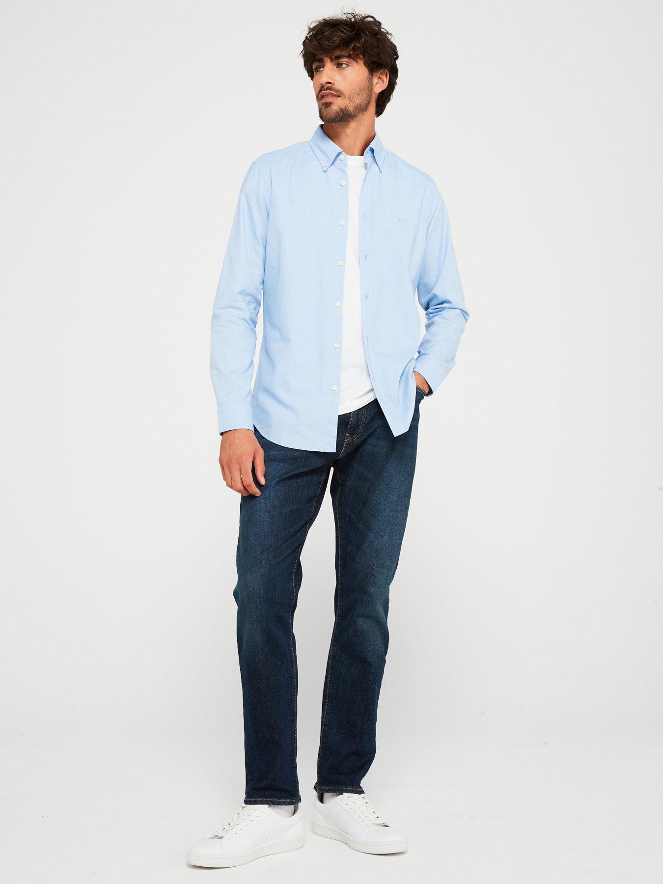 Image 3 of 5 of BOSS Mens Rickert Regular Fit Button-Down Cotton Oxford Shirt - Open Blue