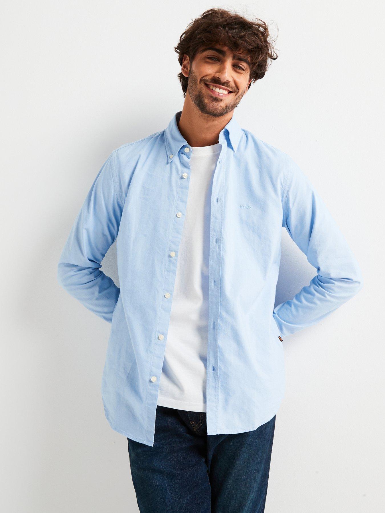 Image 5 of 5 of BOSS Mens Rickert Regular Fit Button-Down Cotton Oxford Shirt - Open Blue