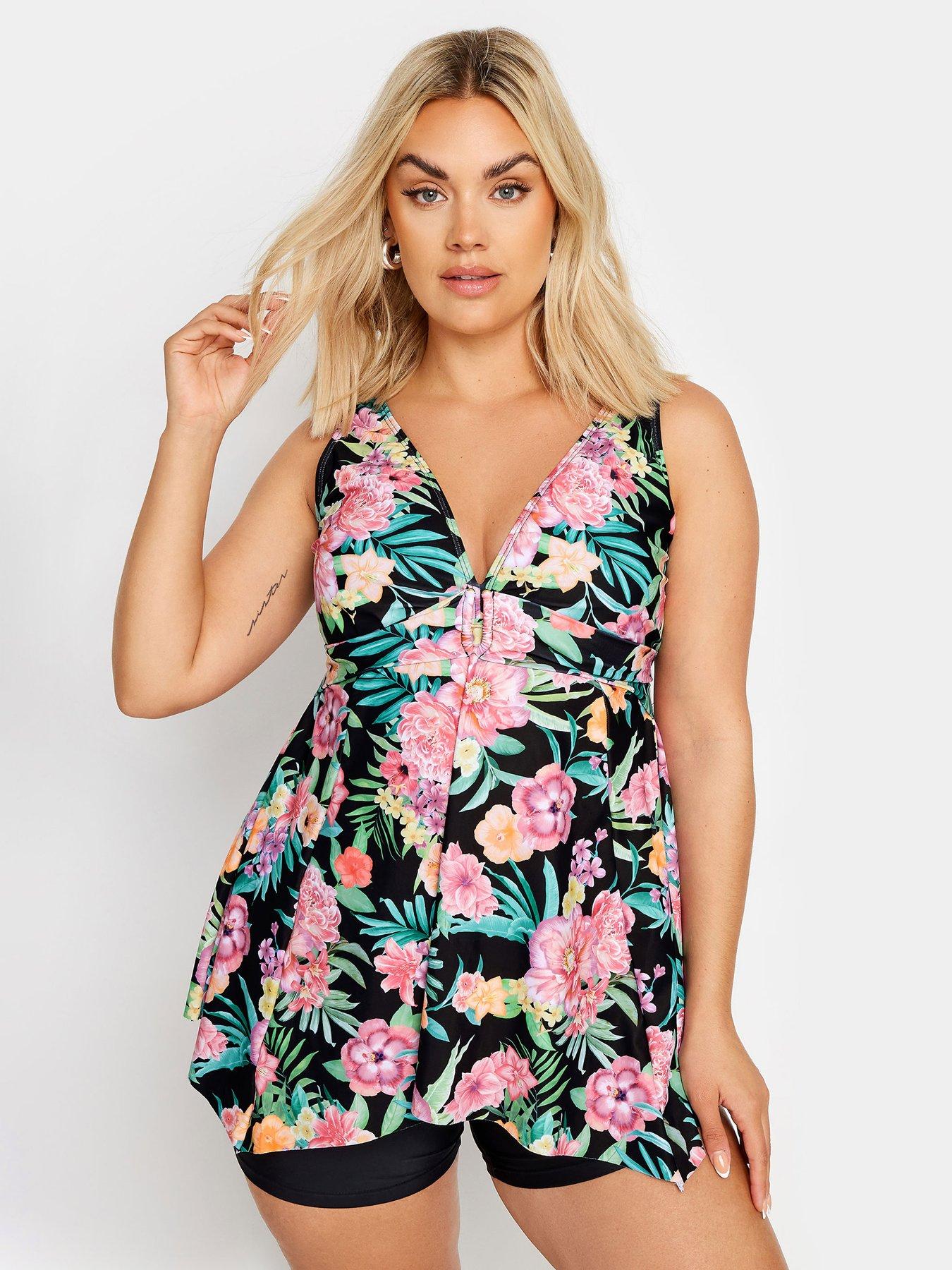 undefined Curve Tropical Floral Buckle Detail Fixed Strap Tankini