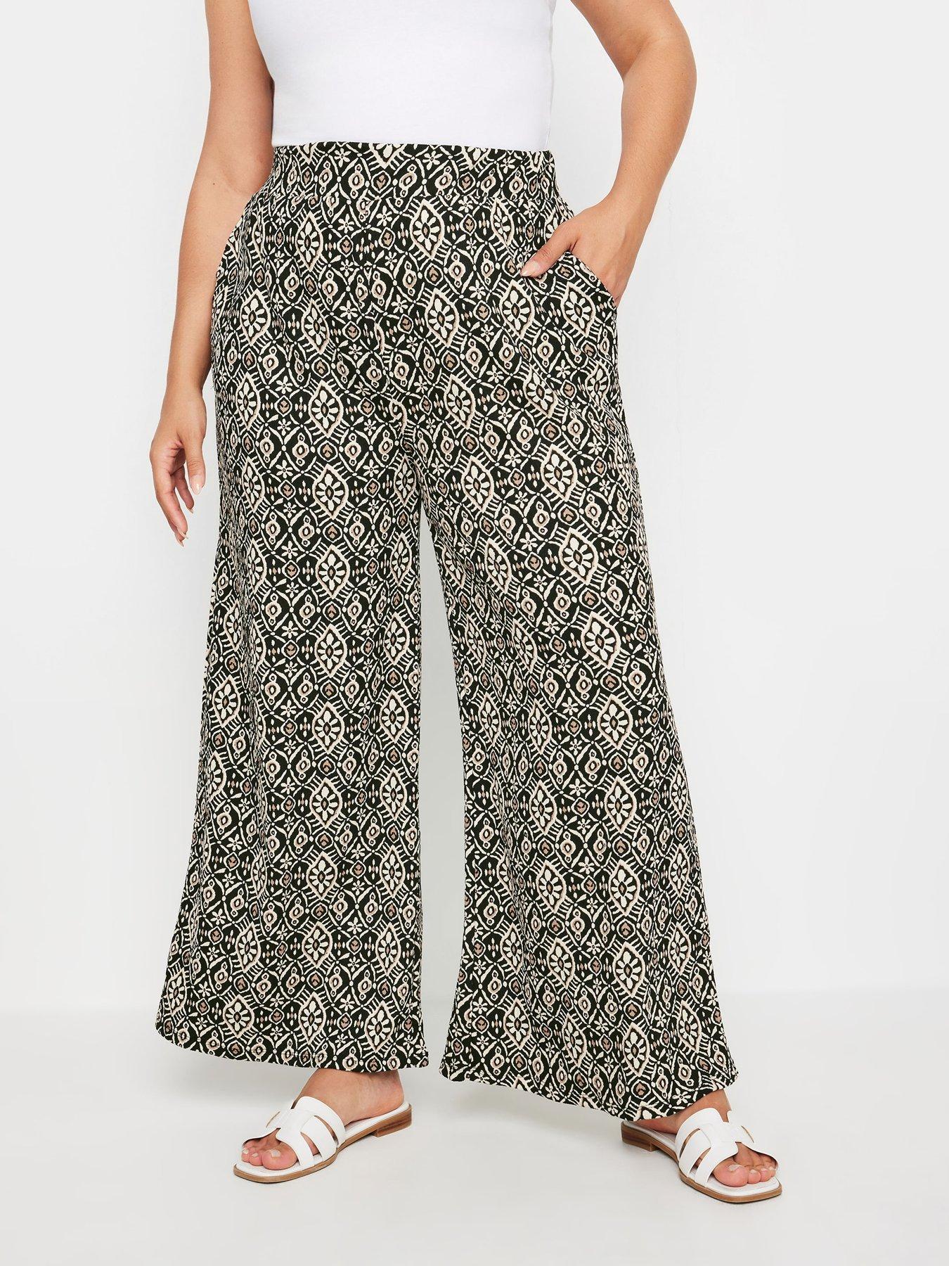 undefined Curve Paisley Textured Wide Leg Trousers - Black