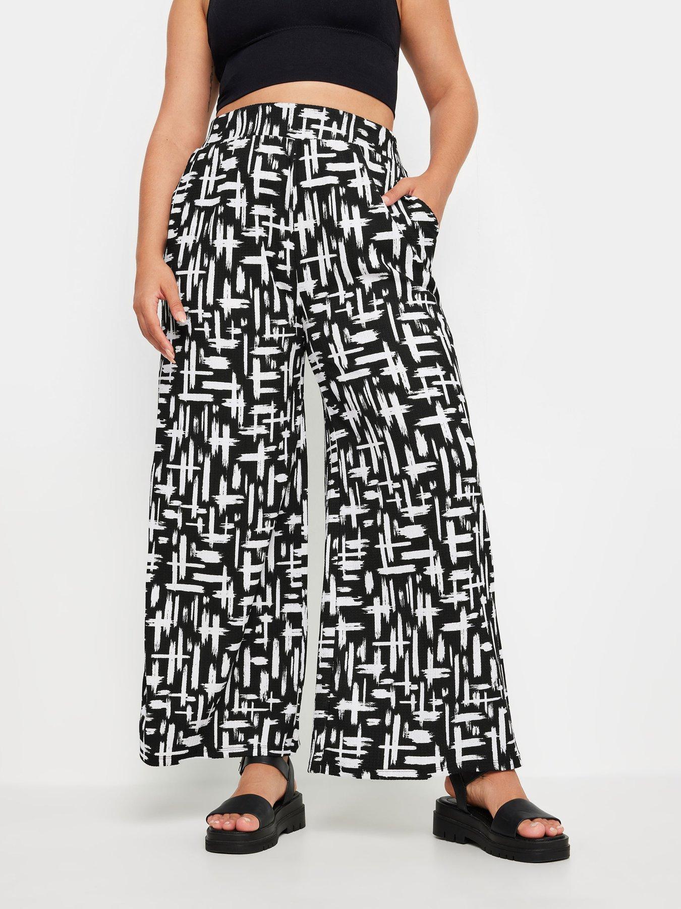 undefined Curve Stripe Textured Wide Leg Trousers - Black