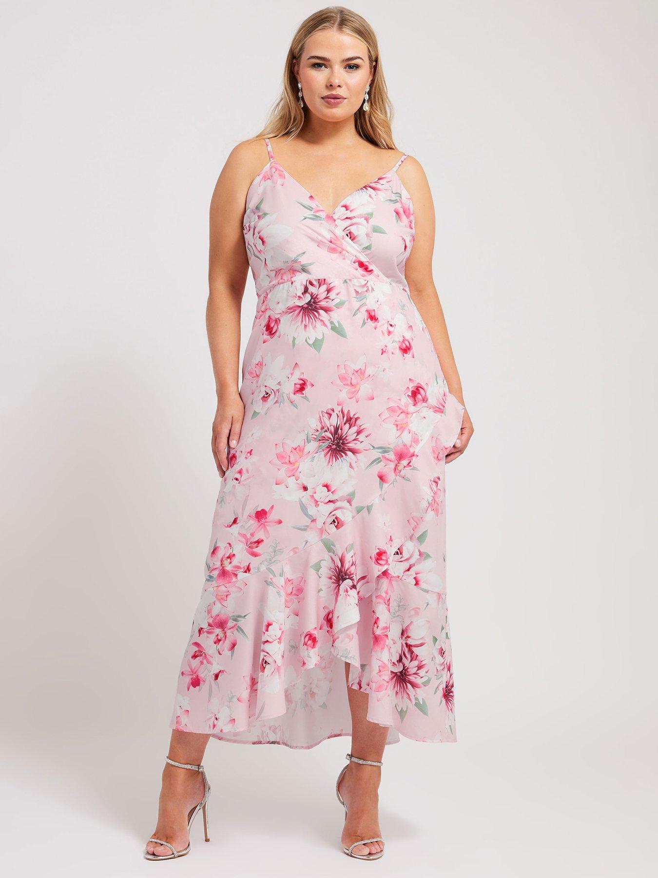 Yours Curve Floral Ruffle Wrap Dress - Pink