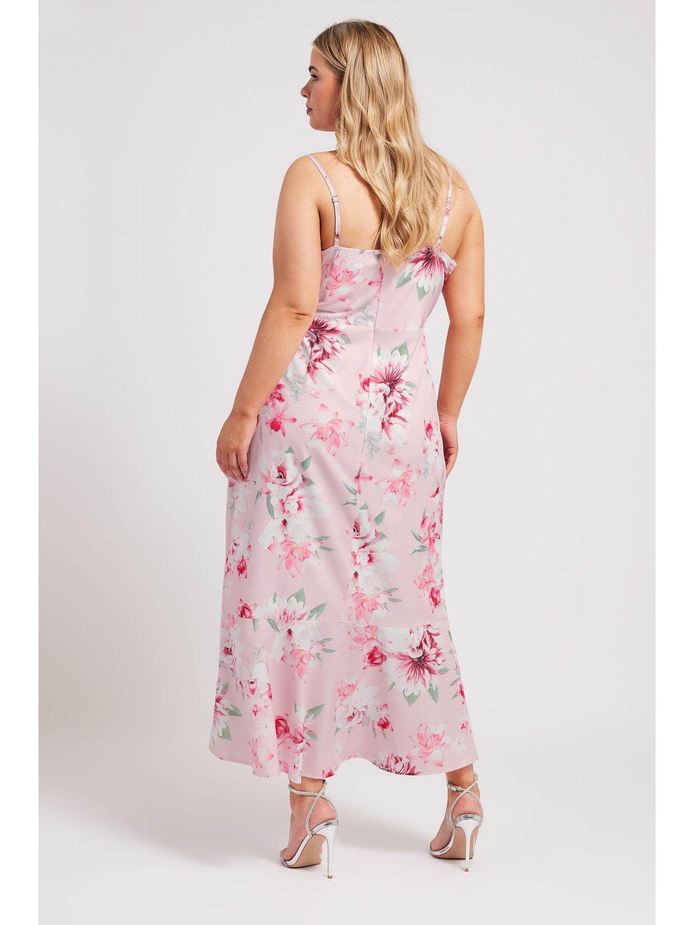 Image 2 of 4 of Yours Curve Floral Ruffle Wrap Dress - Pink