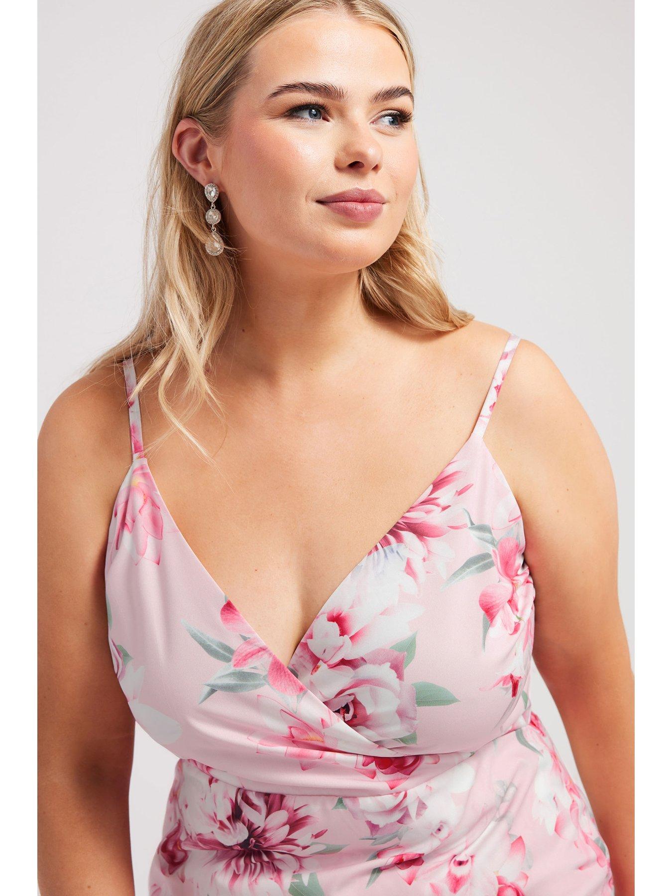 Image 4 of 4 of Yours Curve Floral Ruffle Wrap Dress - Pink