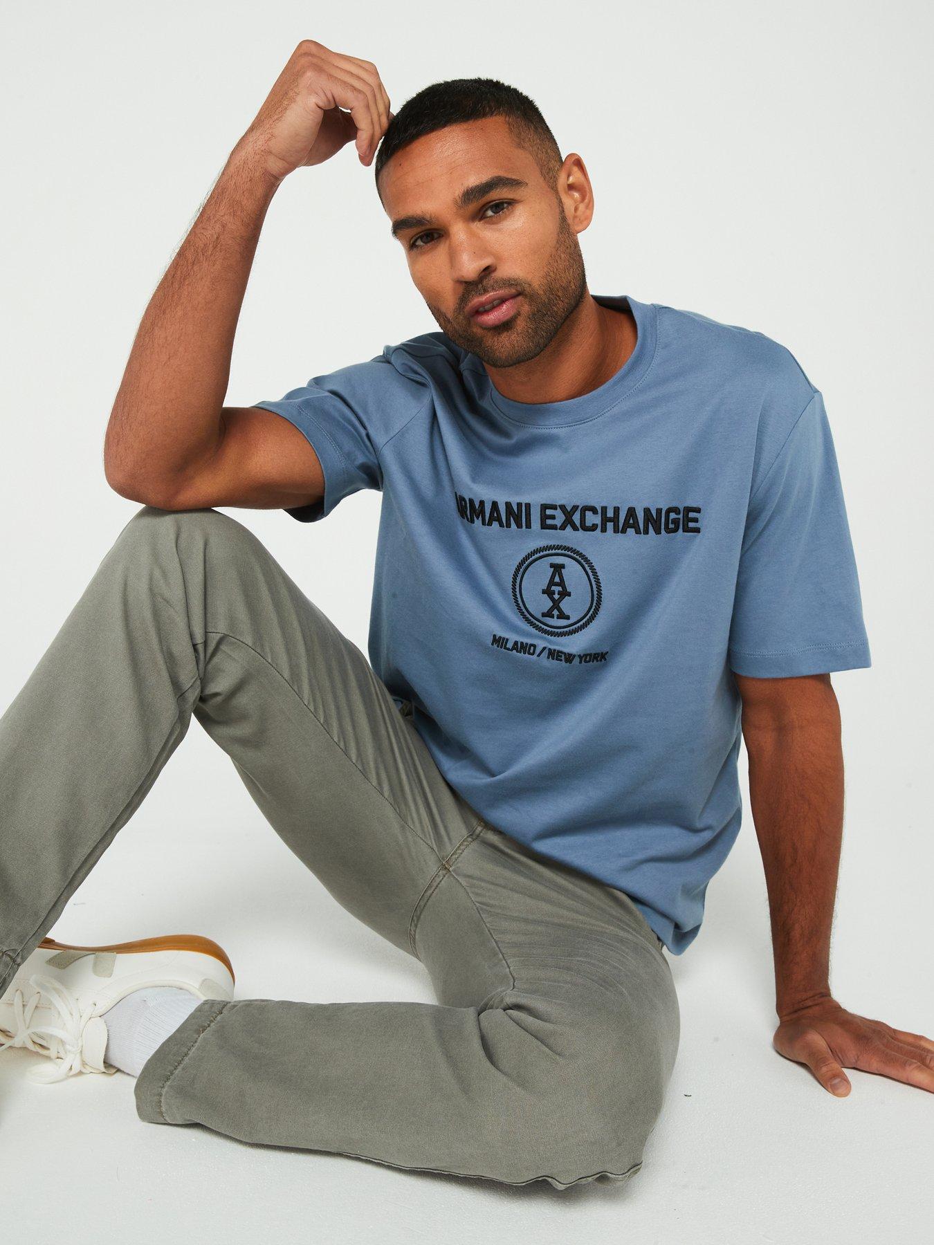  image of armani-exchange-relaxed-fit-centre-monogram-logo-t-shirt-blue
