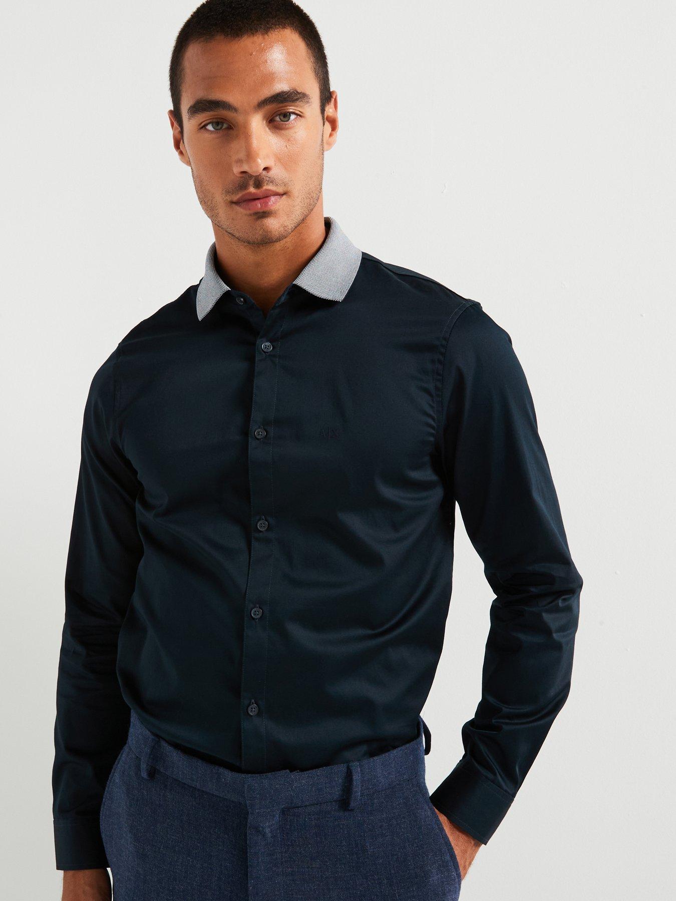 undefined Regular Fit Contrast Collar Left Chest Logo Shirt - Navy