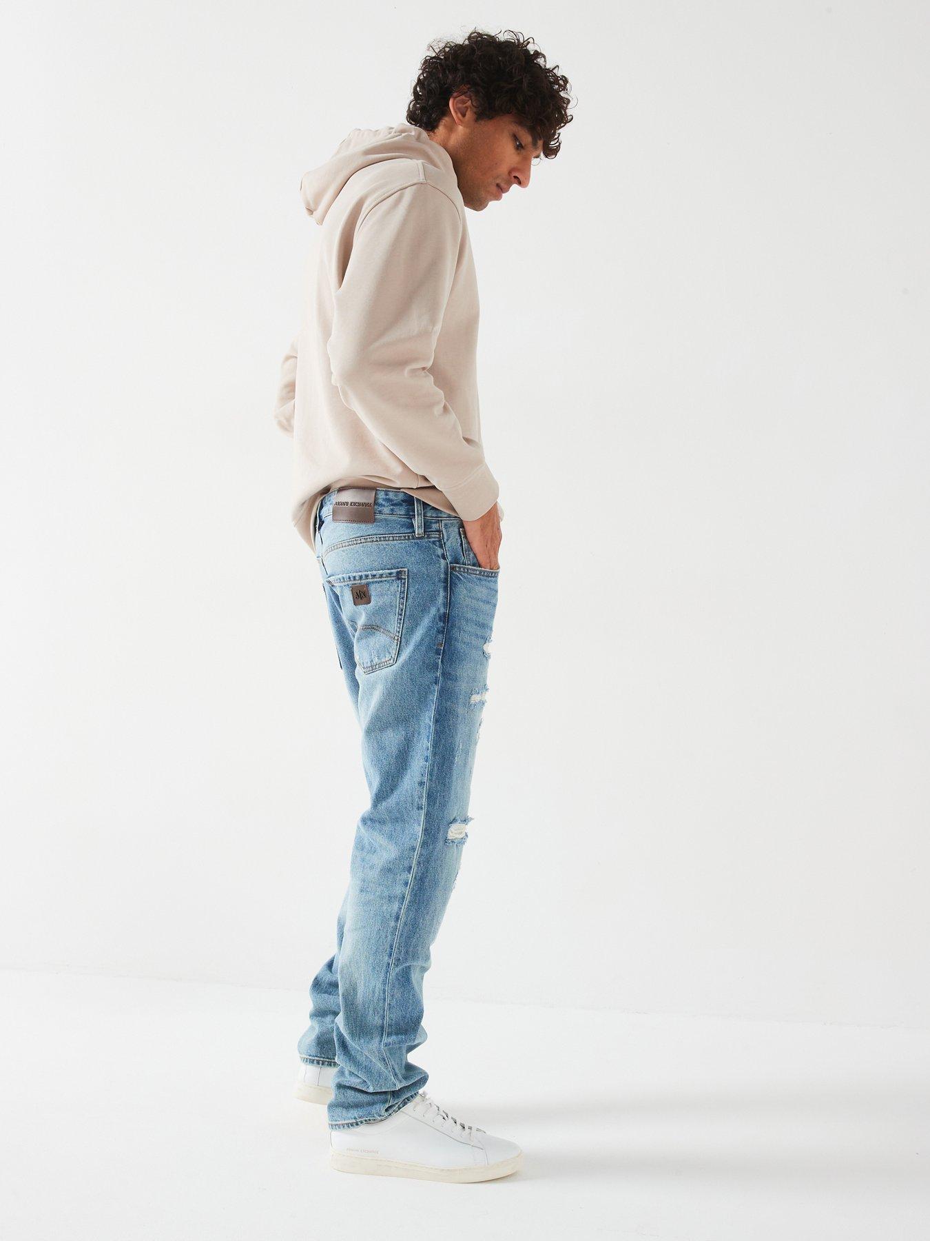  image of armani-exchange-j13-rip-amp-repair-slim-fit-jeans-light-wash