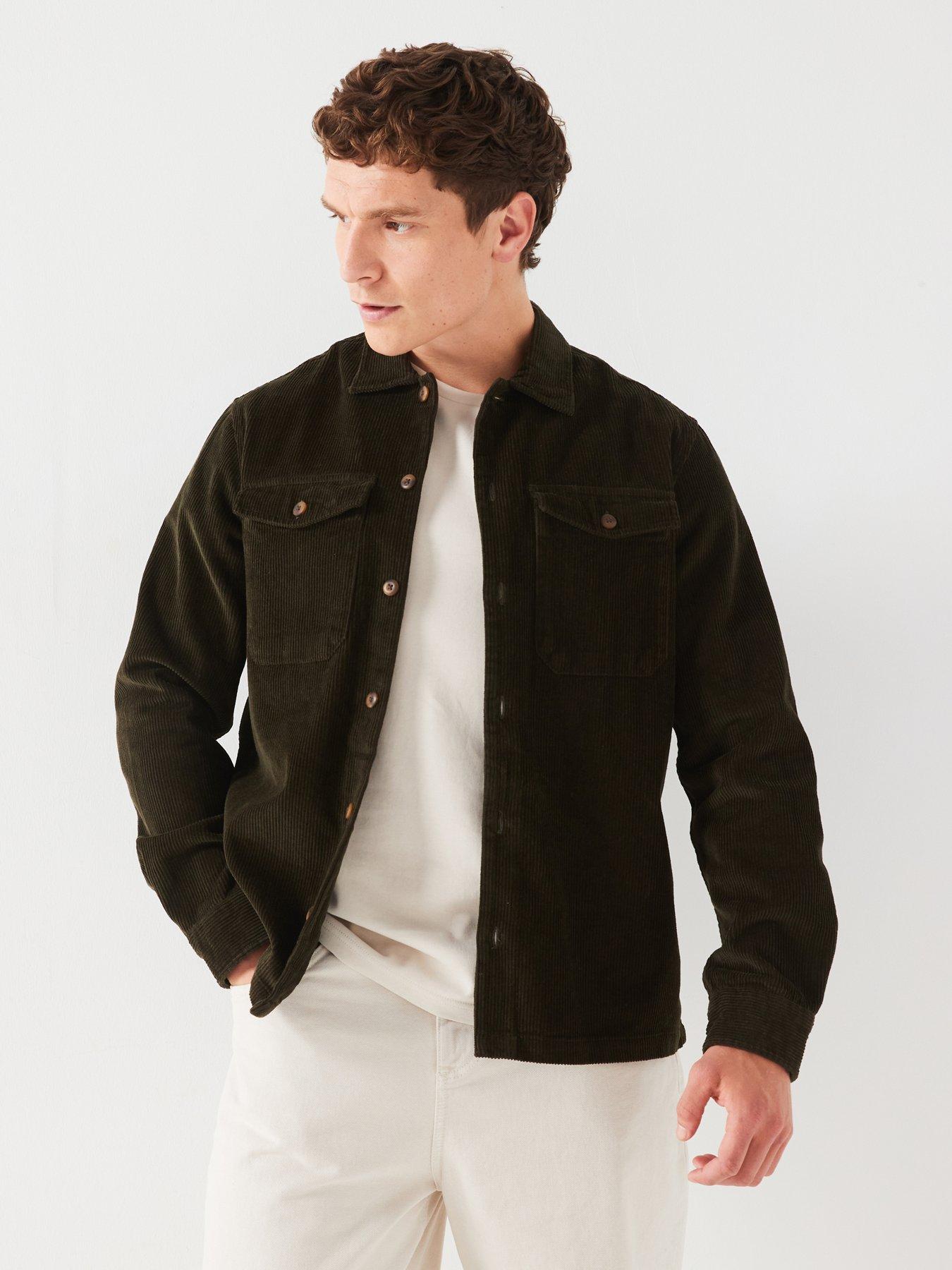  image of jack-jones-eddie-corduroy-chest-pocket-overshirt-dark-green
