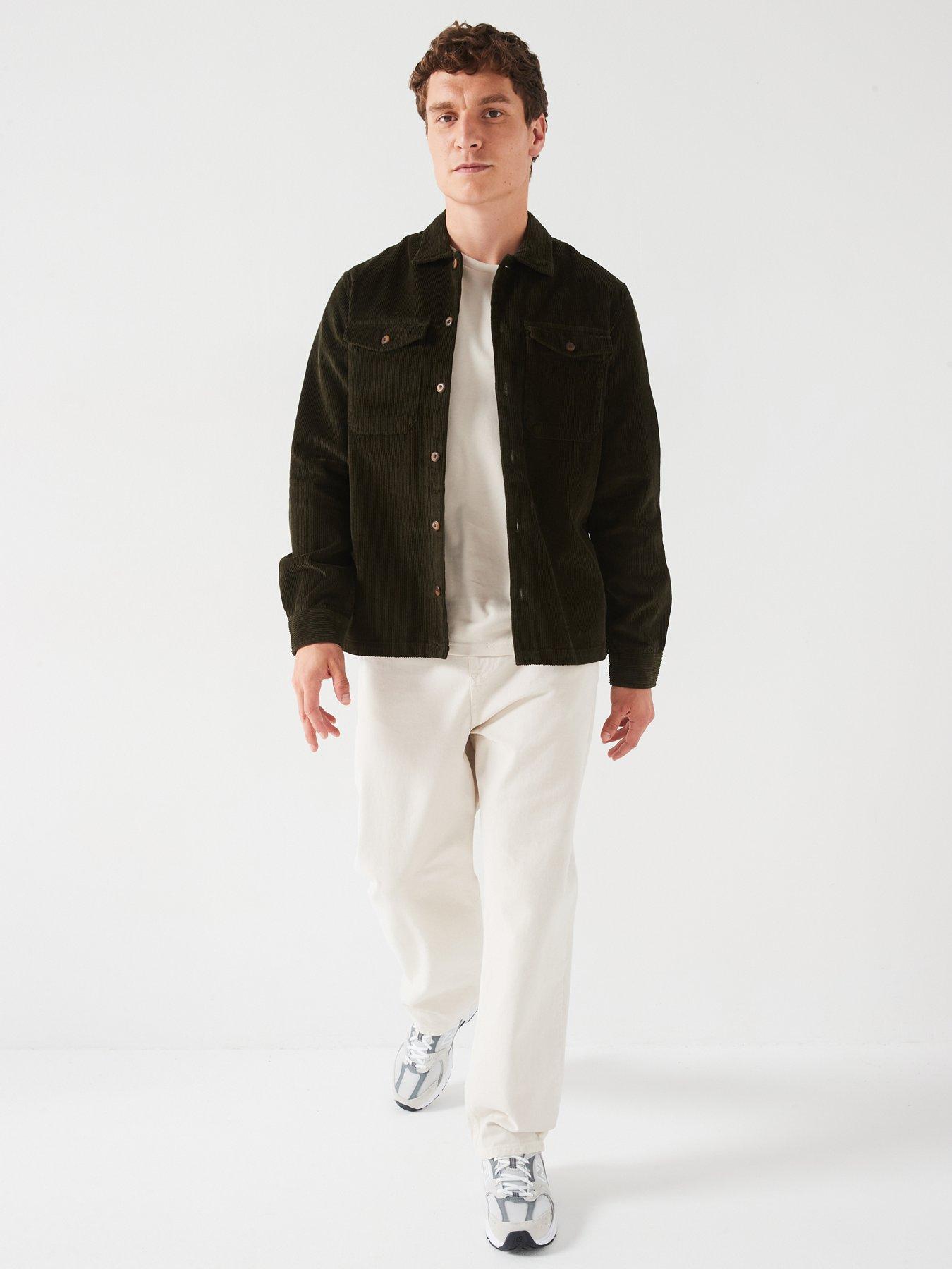  image of jack-jones-eddie-corduroy-chest-pocket-overshirt-dark-green