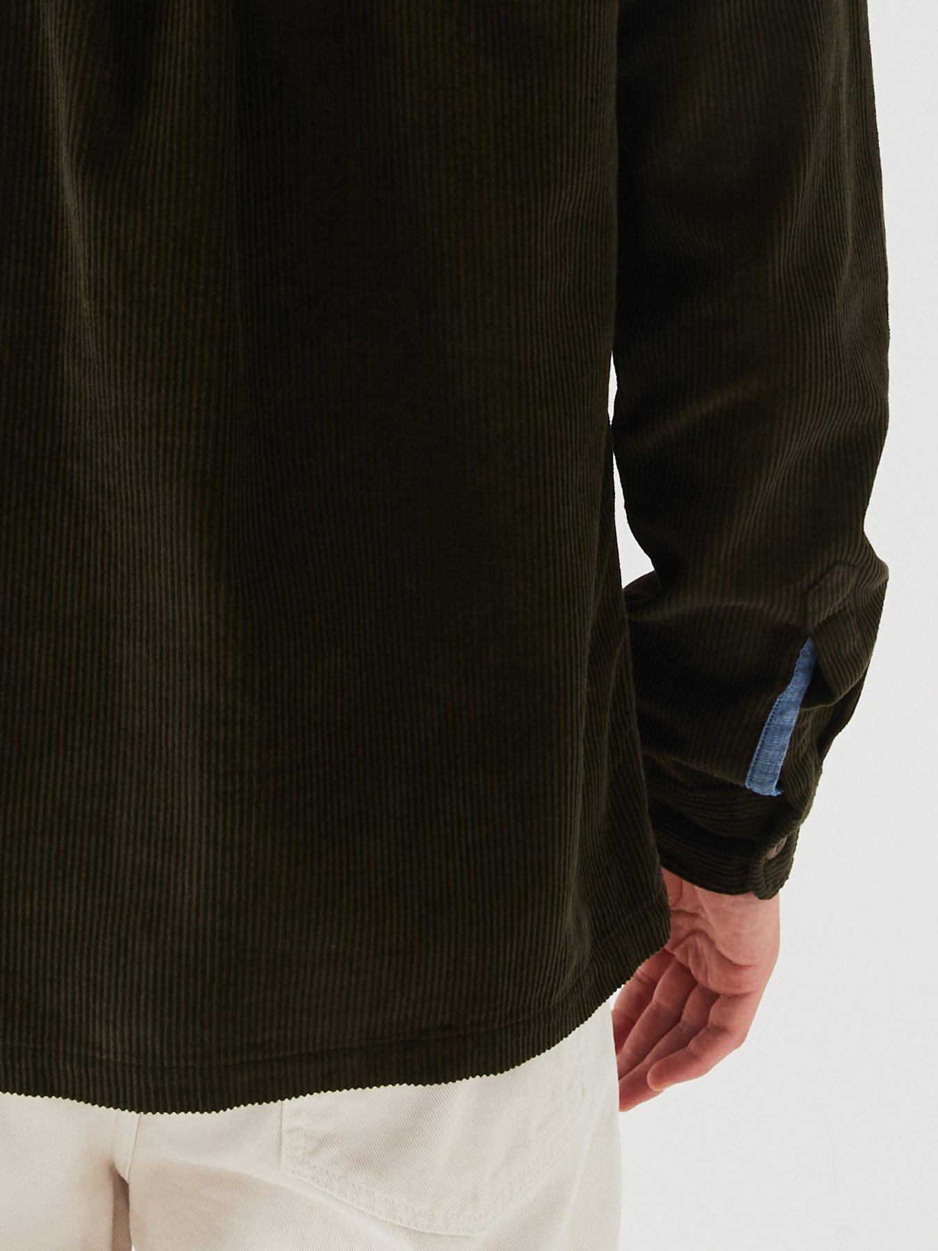  image of jack-jones-eddie-corduroy-chest-pocket-overshirt-dark-green