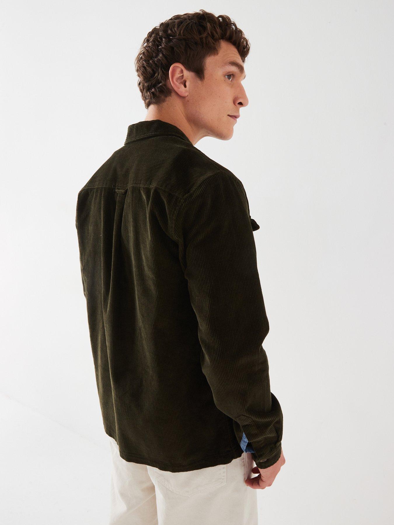  image of jack-jones-eddie-corduroy-chest-pocket-overshirt-dark-green