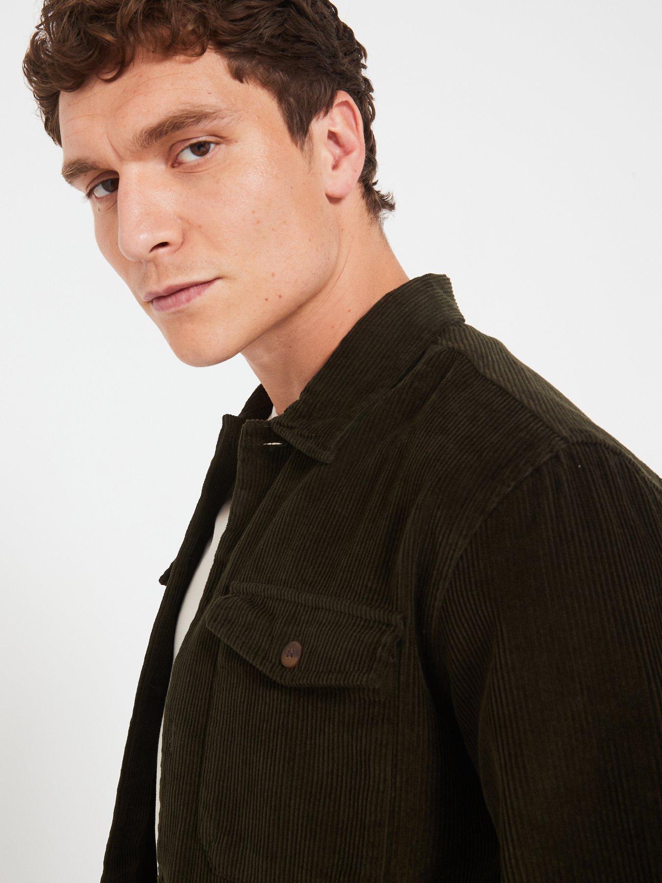  image of jack-jones-eddie-corduroy-chest-pocket-overshirt-dark-green