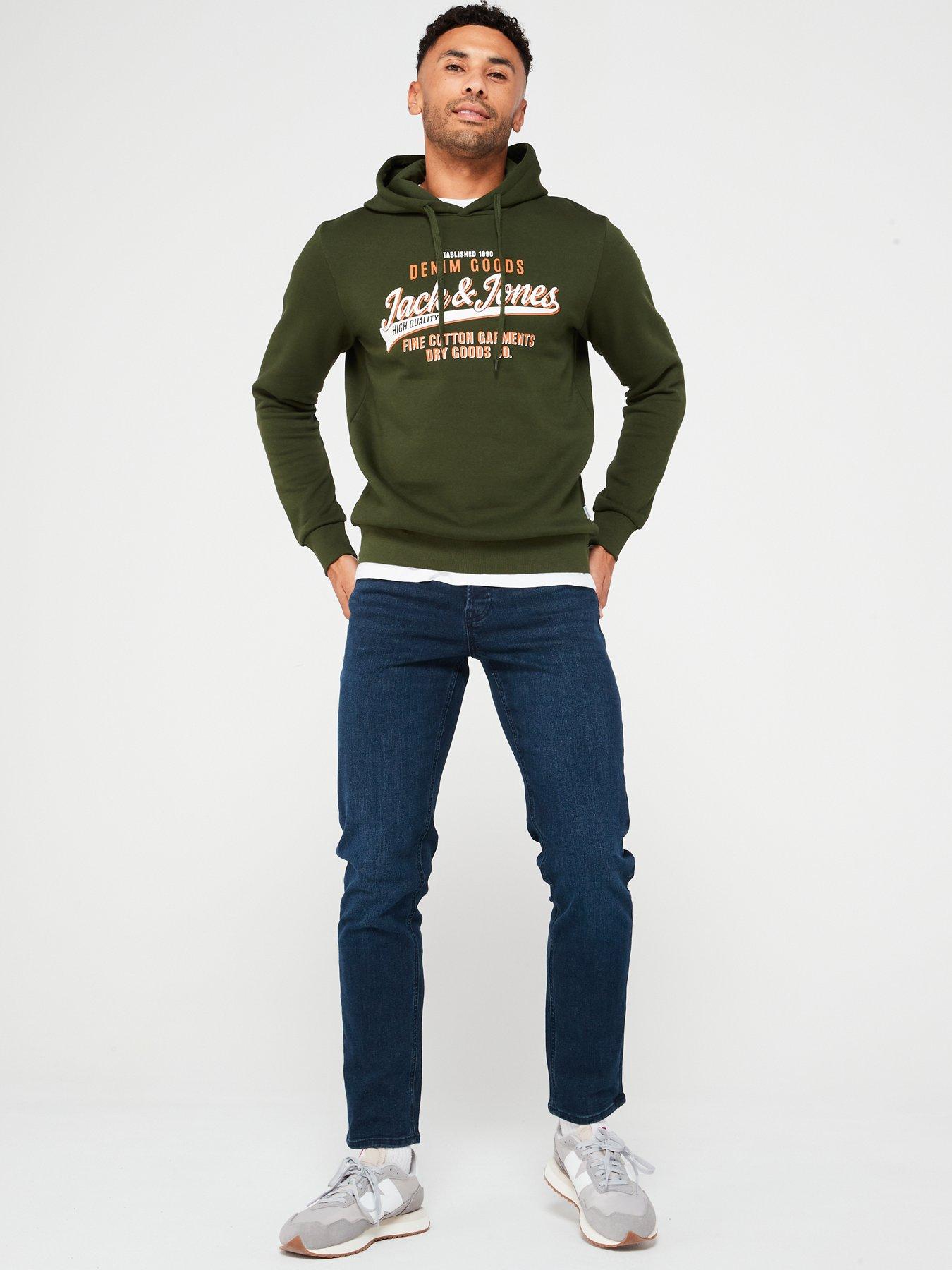  image of jack-jones-authentic-denim-goods-logo-hoodie-green