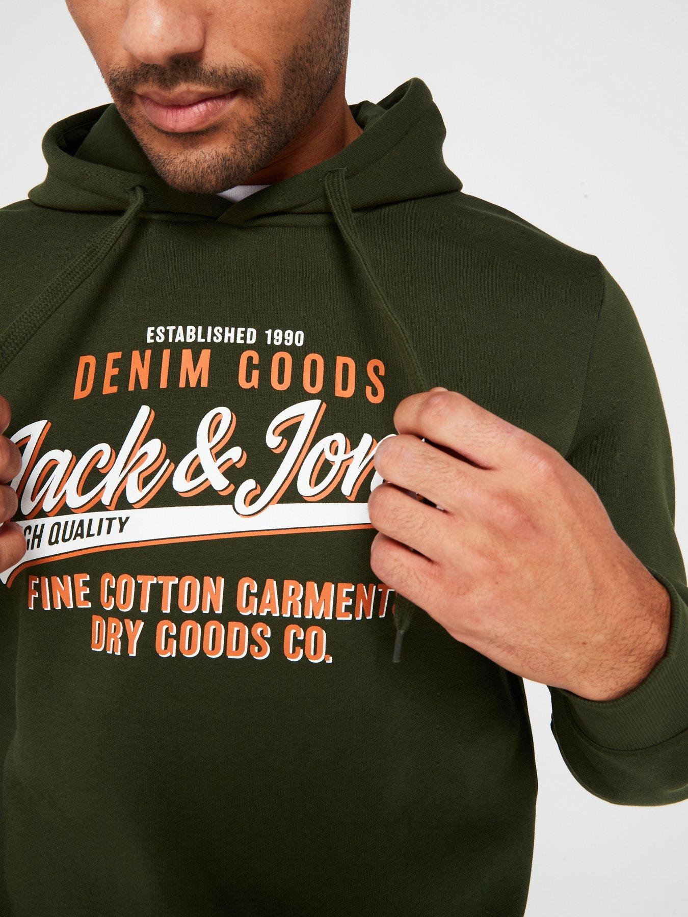  image of jack-jones-authentic-denim-goods-logo-hoodie-green