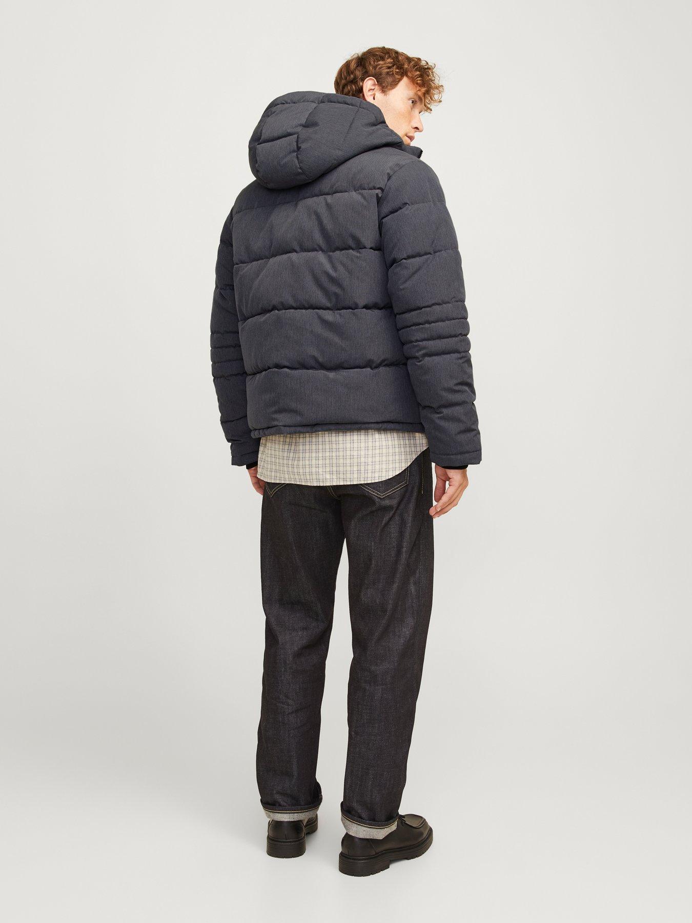  image of jack-jones-jack-amp-jones-hooded-padded-coat-dark-grey