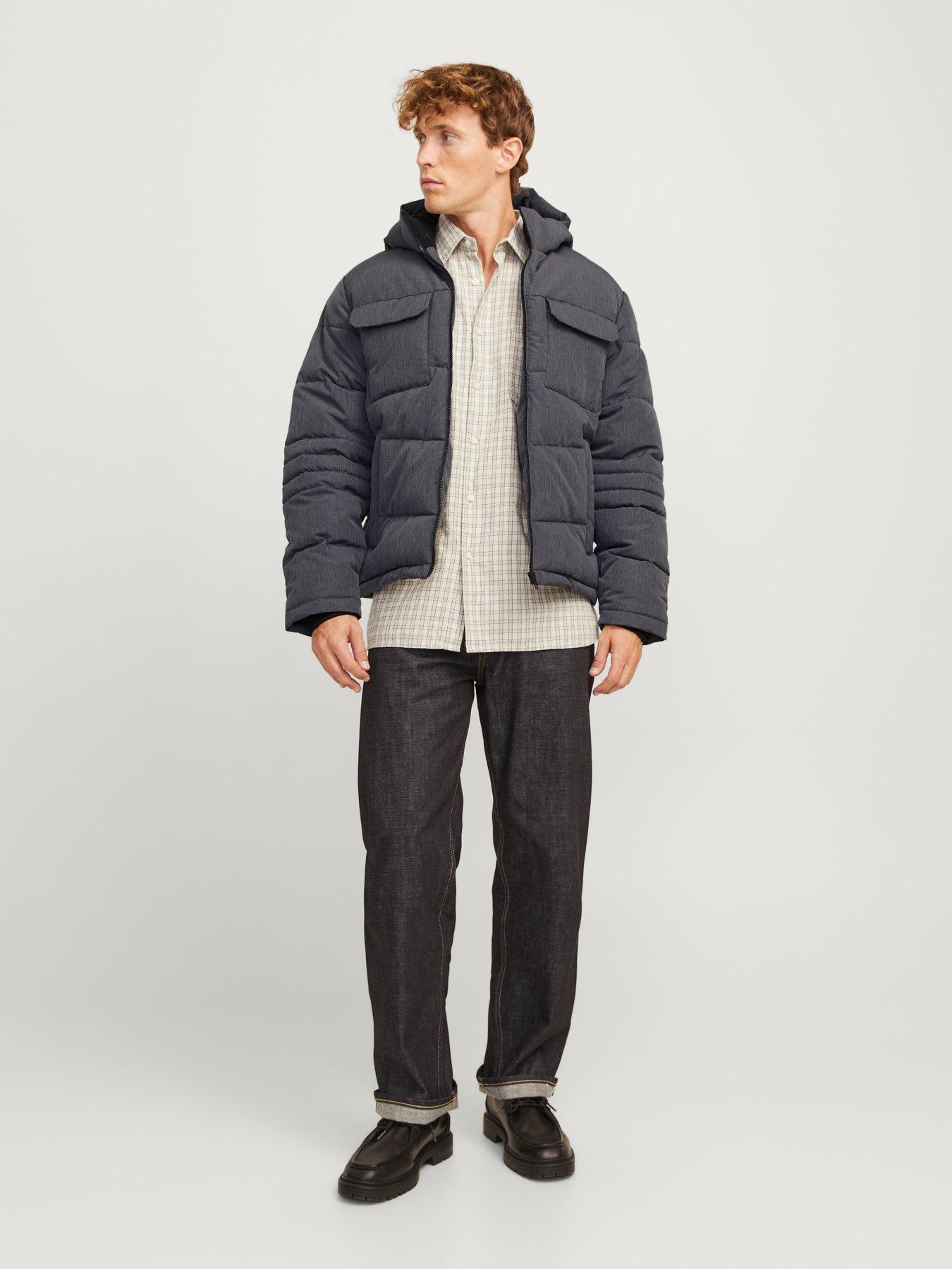  image of jack-jones-jack-amp-jones-hooded-padded-coat-dark-grey