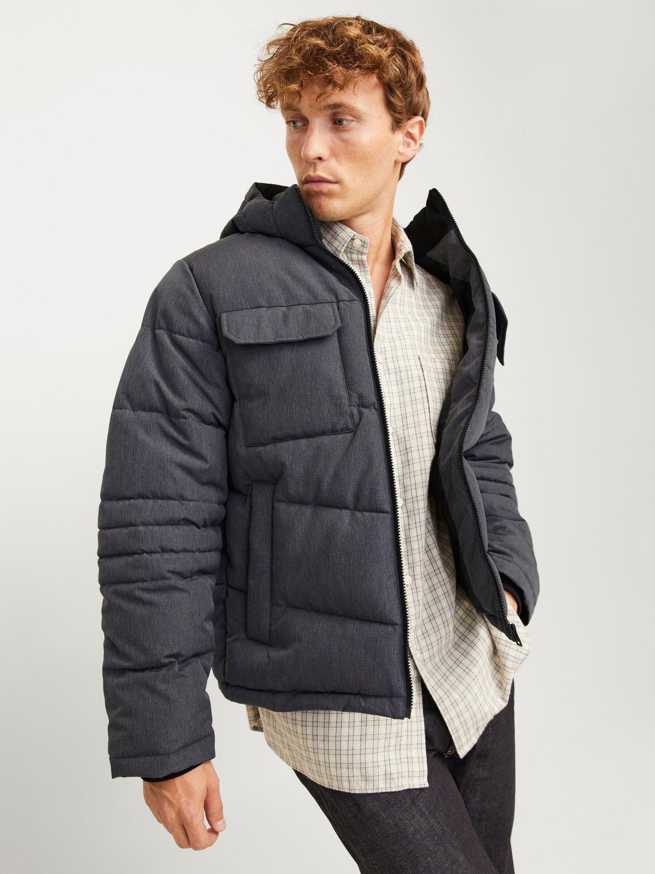  image of jack-jones-jack-amp-jones-hooded-padded-coat-dark-grey