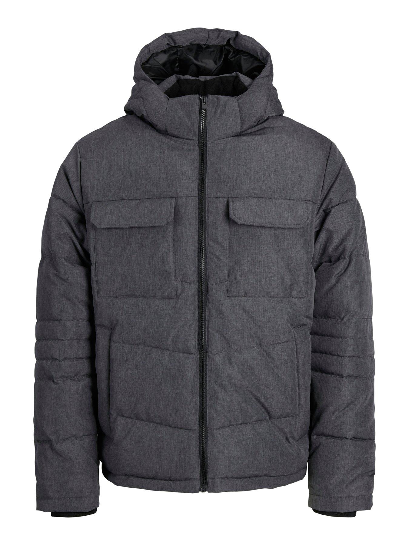  image of jack-jones-jack-amp-jones-hooded-padded-coat-dark-grey