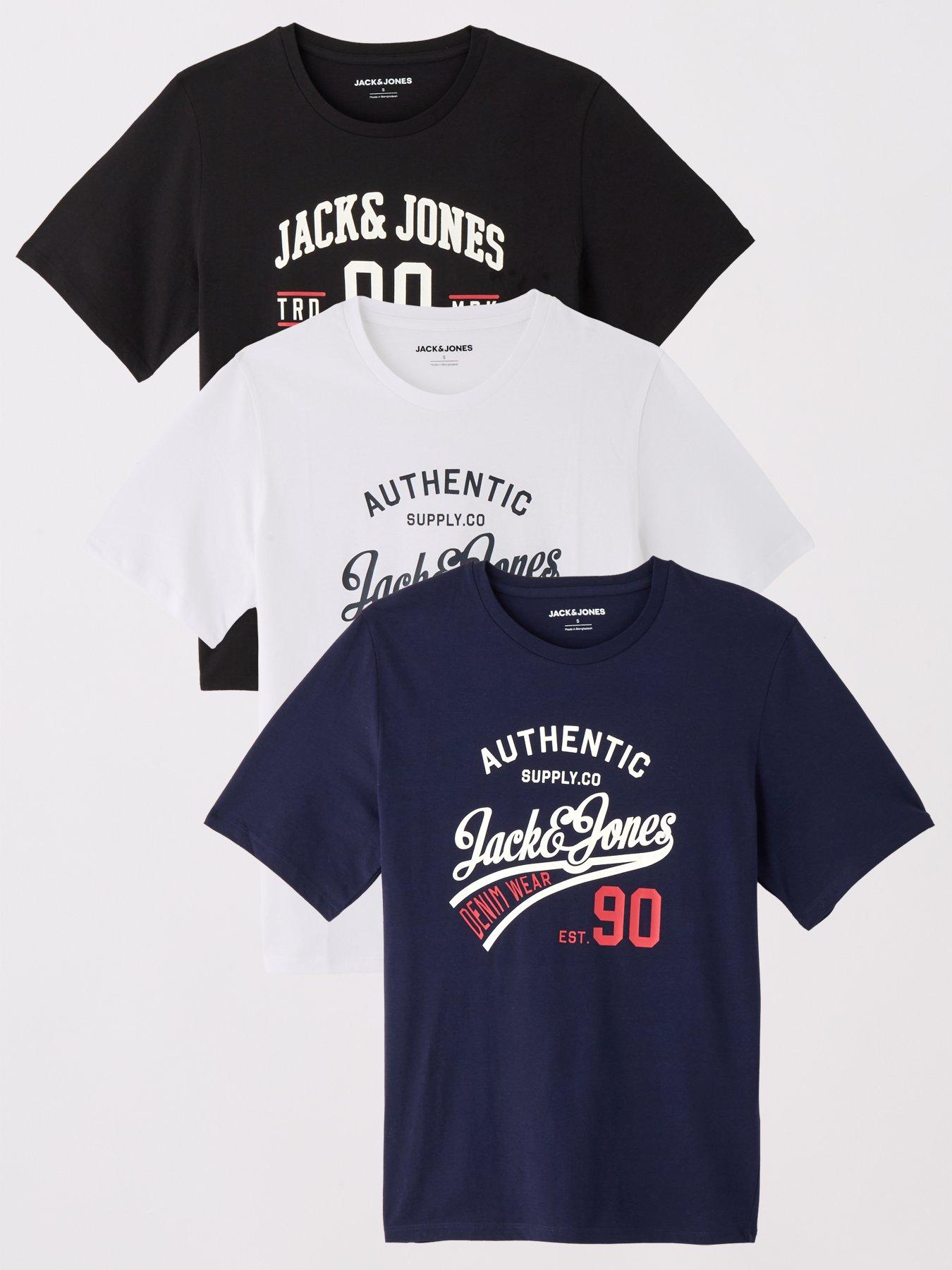 Jack & Jones 3 Pack Ethan Script Logo Short Sleeve T-Shirts - Multi