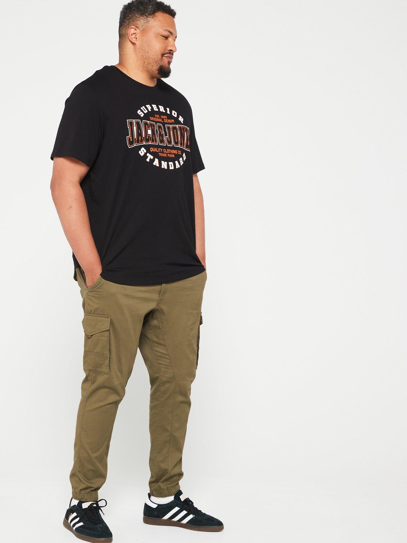  image of jack-jones-plus-paul-flake-slim-fit-cuffed-cargo-trousers-green
