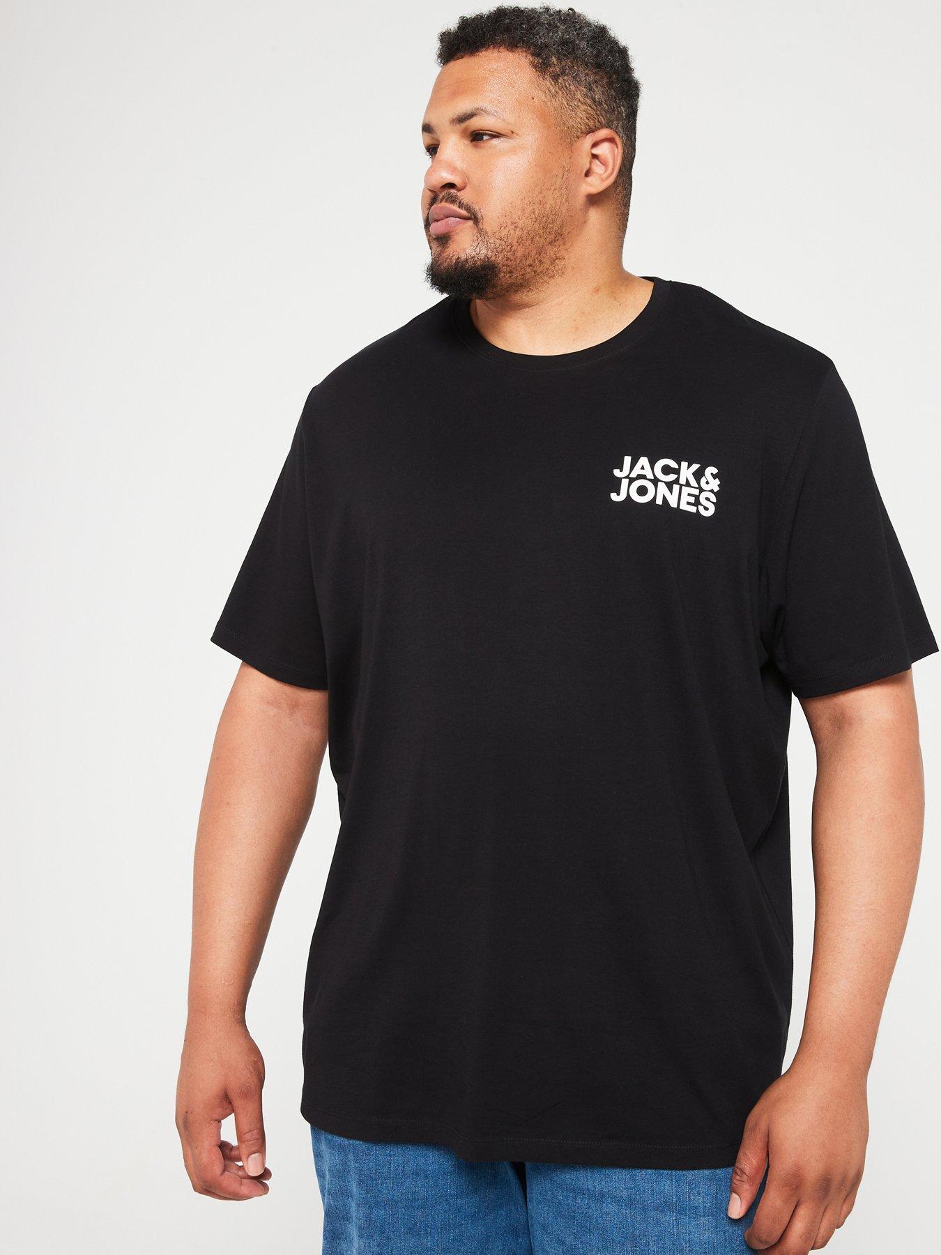 Jack & Jones Plus Chest Graphic Logo T-Shirt - Black