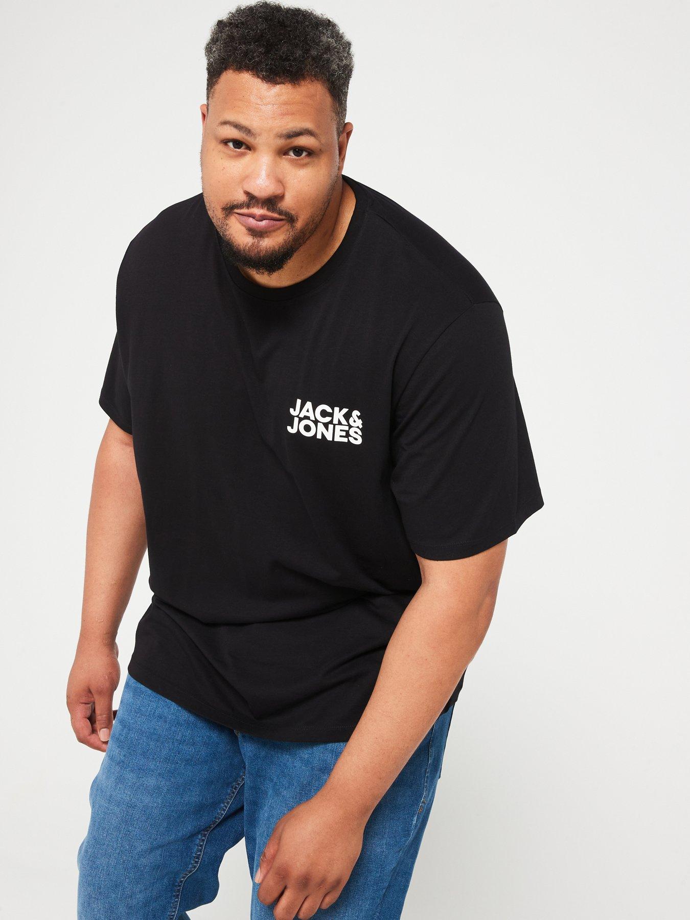 Image 6 of 6 of Jack & Jones Plus Chest Graphic Logo T-Shirt - Black