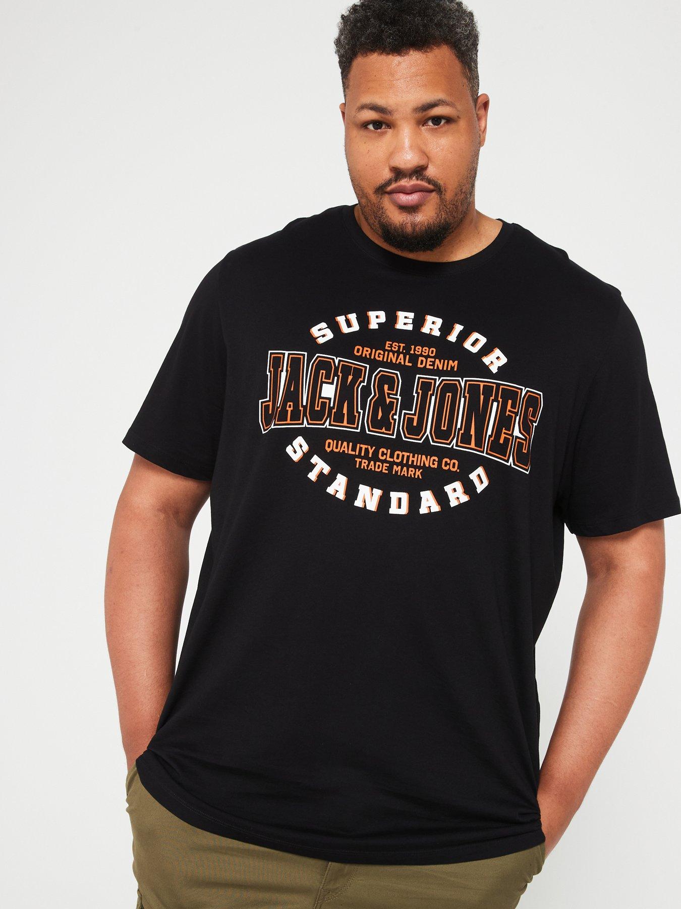 image of jack-jones-plus-original-denim-logo-t-shirt-black