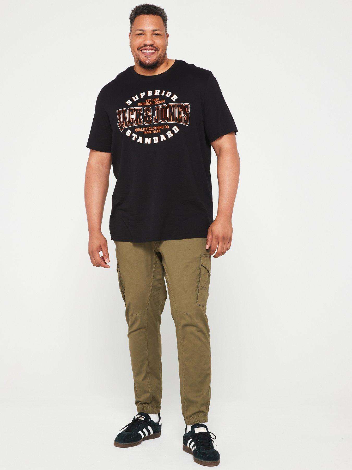  image of jack-jones-plus-original-denim-logo-t-shirt-black