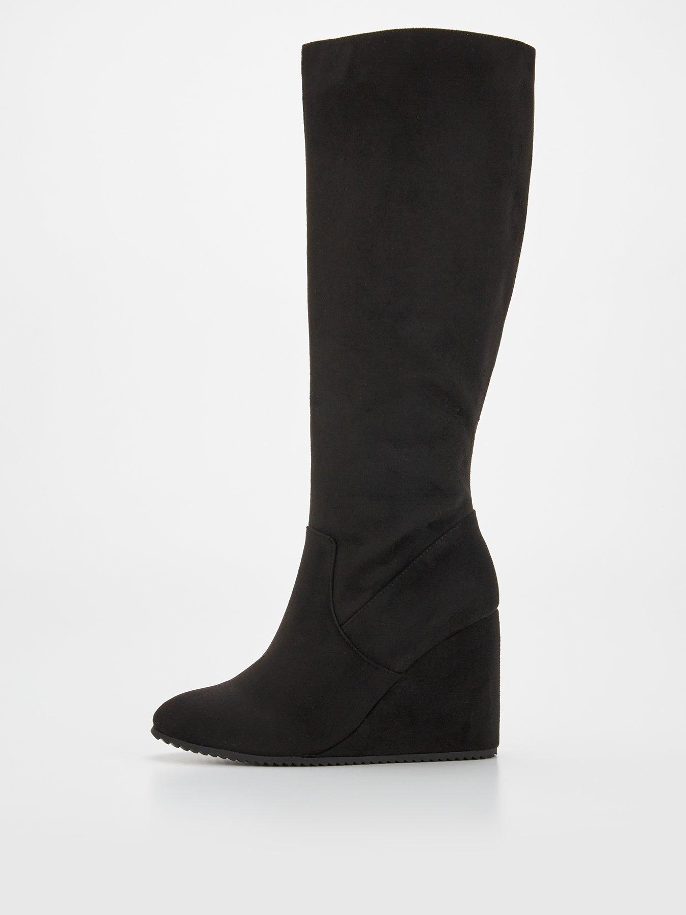 V by Very Wide Fit Real Suede Flat Knee Boot Black littlewoods