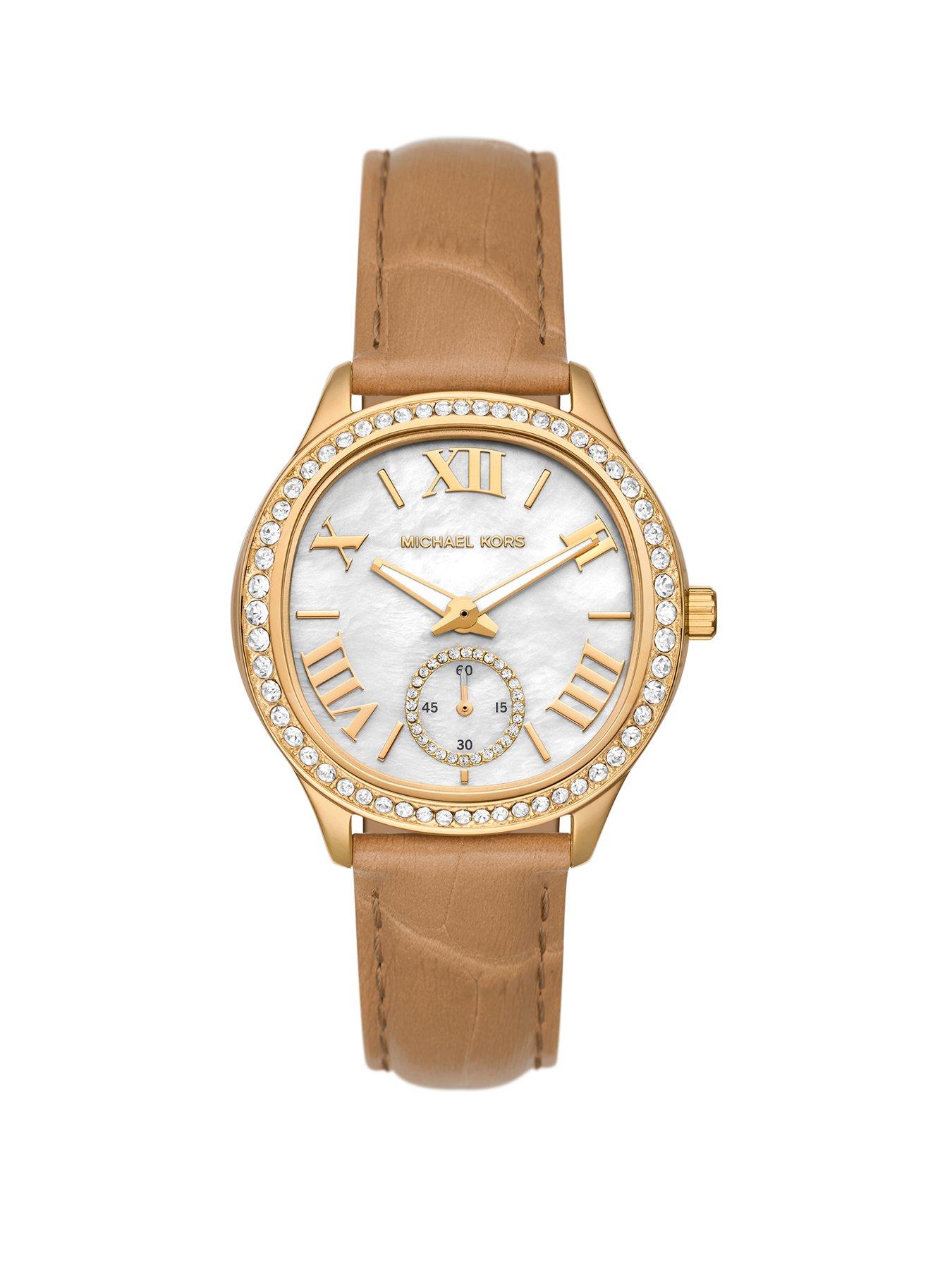 Image 1 of 5 of Michael Kors Sage Three-Hand Peanut Croco Embossed Leather Watch