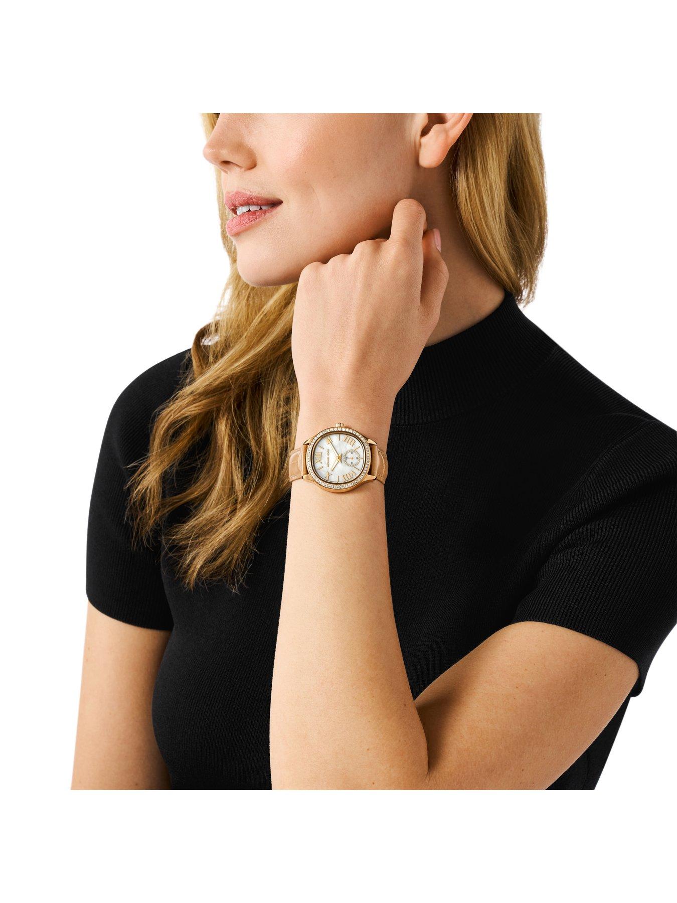 Image 3 of 5 of Michael Kors Sage Three-Hand Peanut Croco Embossed Leather Watch