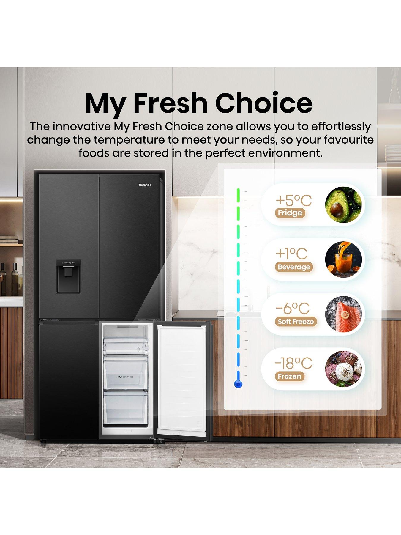  image of hisense-pureflat-slim-rq5p470smfe-total-no-frost-american-fridge-freezer-with-my-fresh-choice-zone-black-stainless-steel