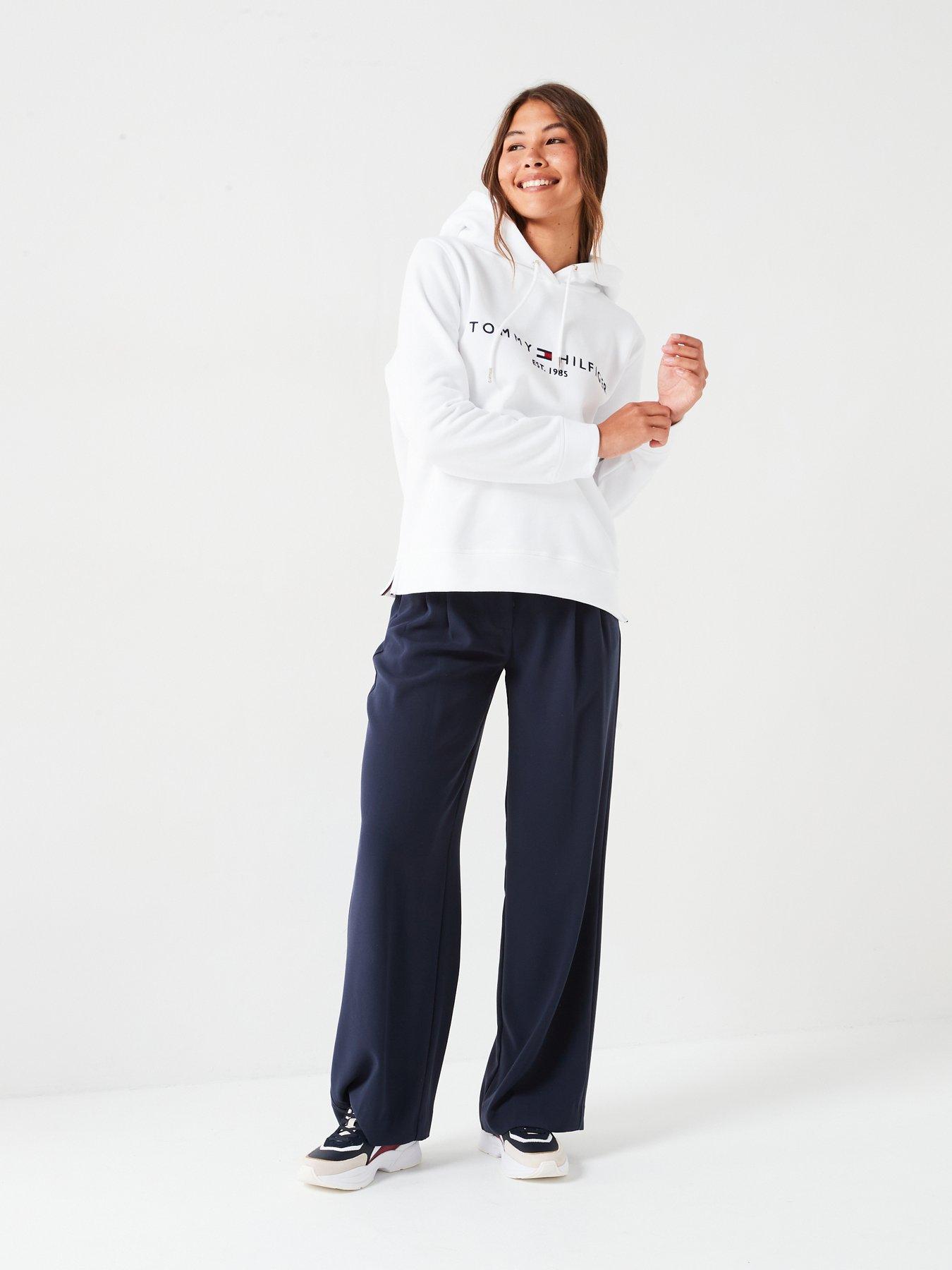 Image 3 of 6 of Tommy Hilfiger Womens Heritage Logo Cotton-Blend Hoodie - White