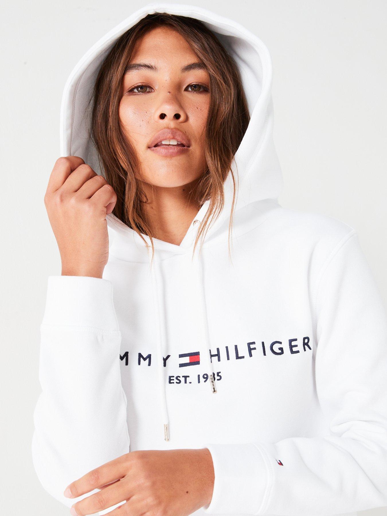 Image 5 of 6 of Tommy Hilfiger Womens Heritage Logo Cotton-Blend Hoodie - White