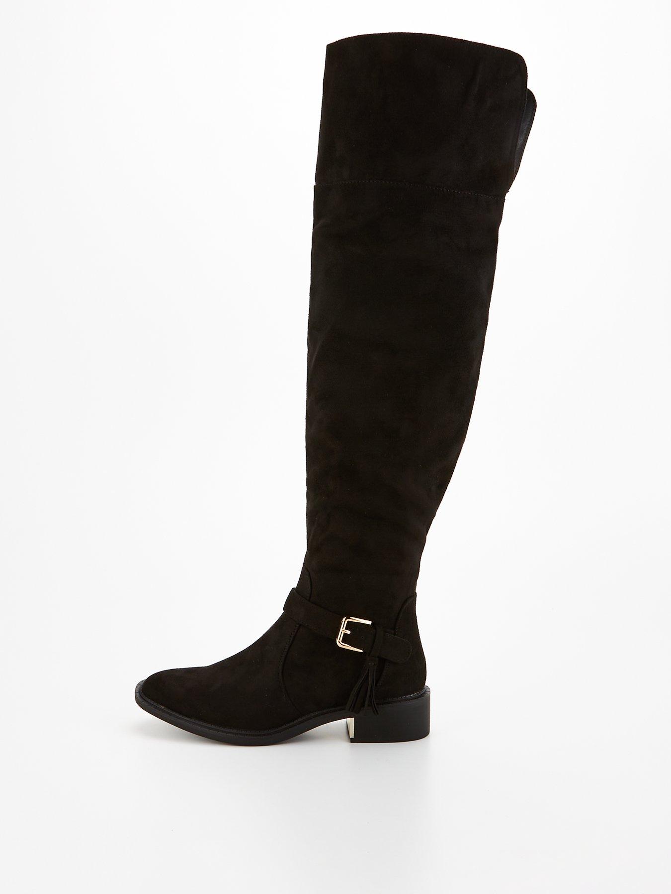 undefined Over The Knee Flat Boot With Hardware Boot - Black
