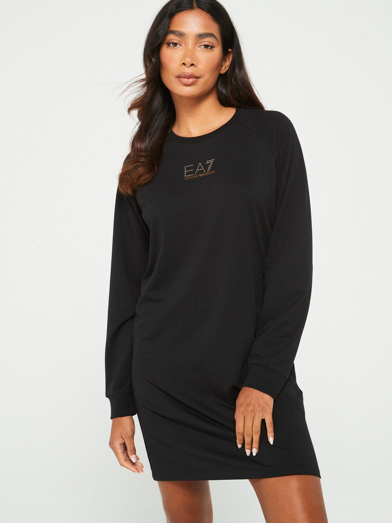 undefined Gold Logo Long Sleeve Jersey Dress - Black