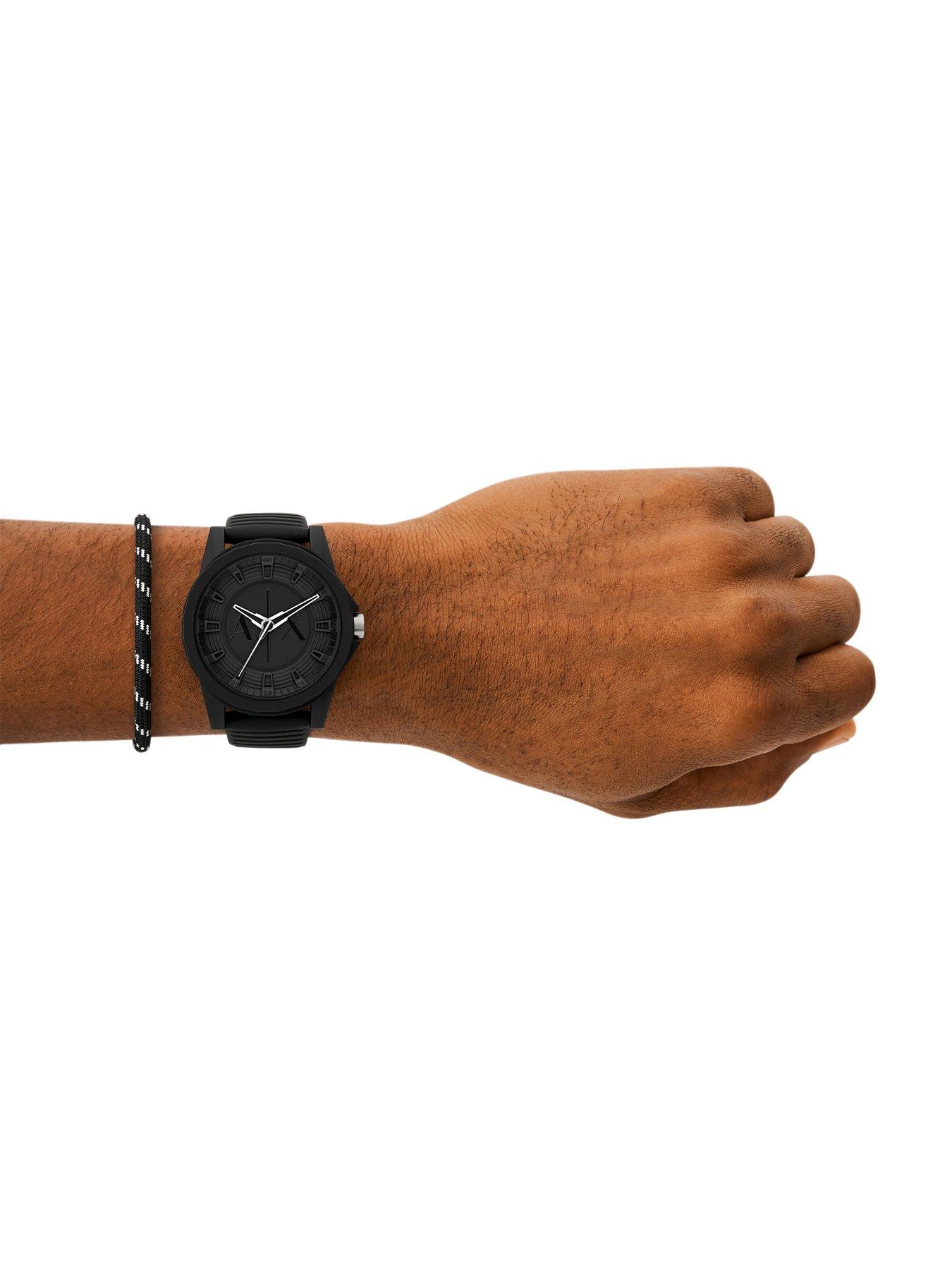  image of armani-exchange-three-hand-black-silicone-watch-and-bracelet-set