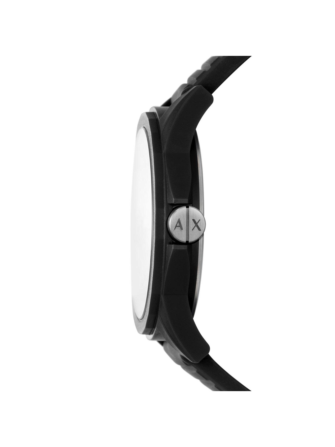  image of armani-exchange-three-hand-black-silicone-watch-and-bracelet-set