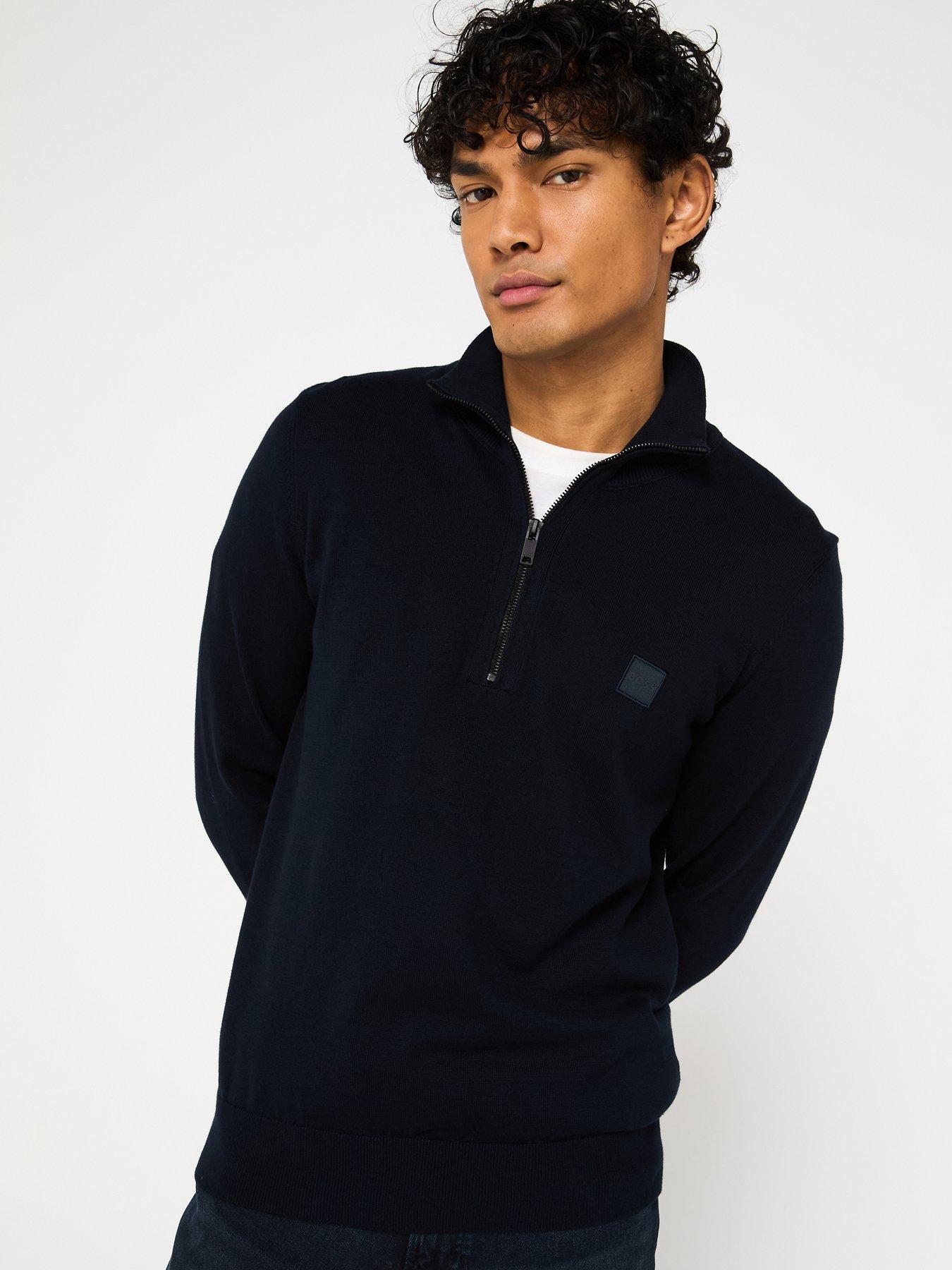 BOSS Kanobix S Regular Fit 1/4 Zip Knitted Jumper - Blue