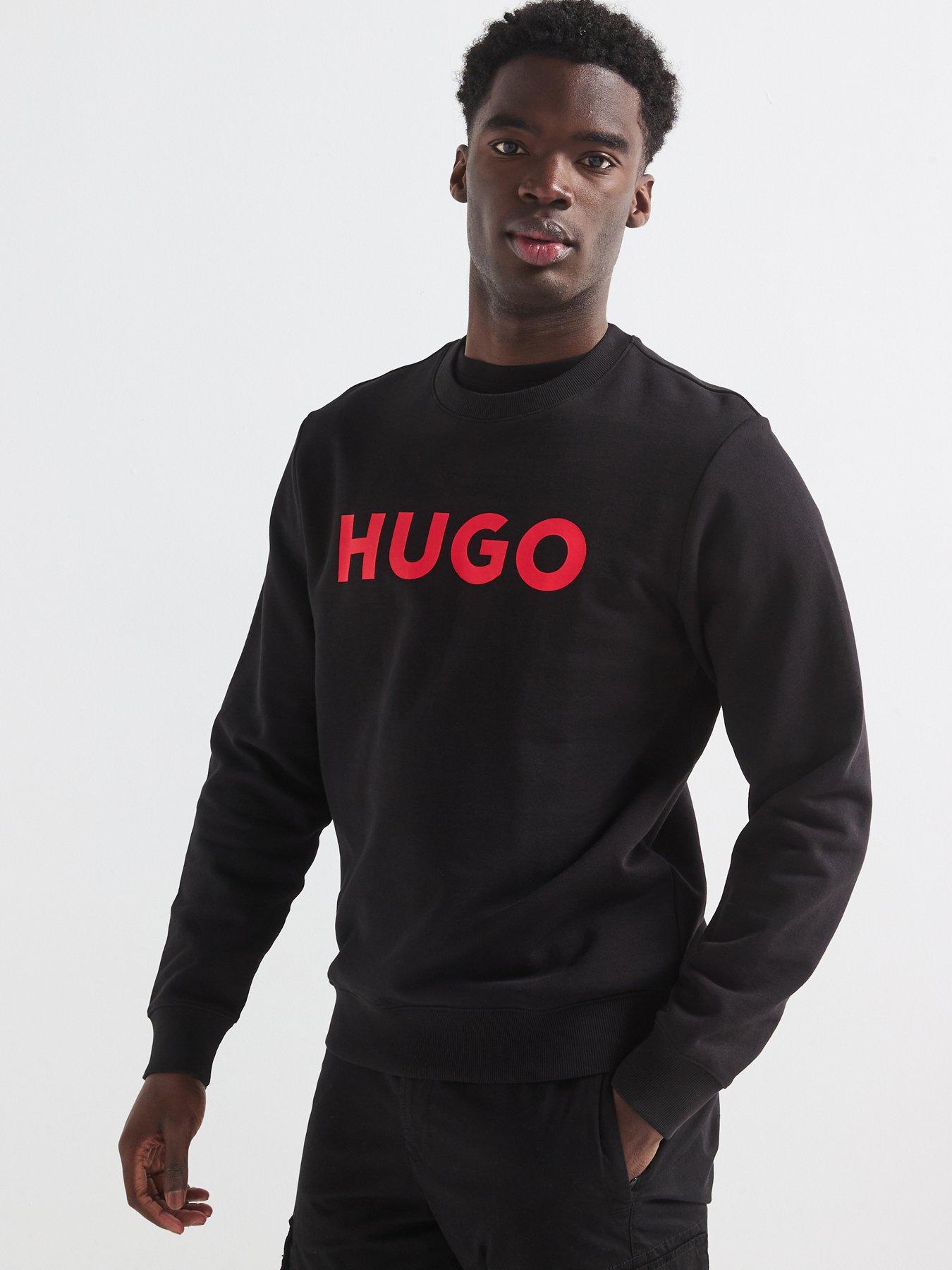 Image 1 of 4 of HUGO Mens Dem Chest Logo Crew Neck Sweatshirt - Black