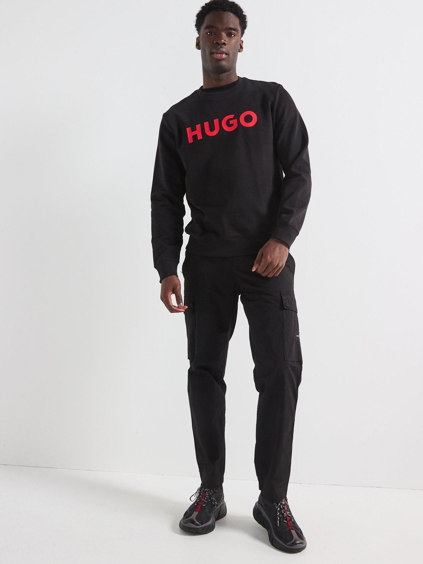 Image 3 of 4 of HUGO Mens Dem Chest Logo Crew Neck Sweatshirt - Black