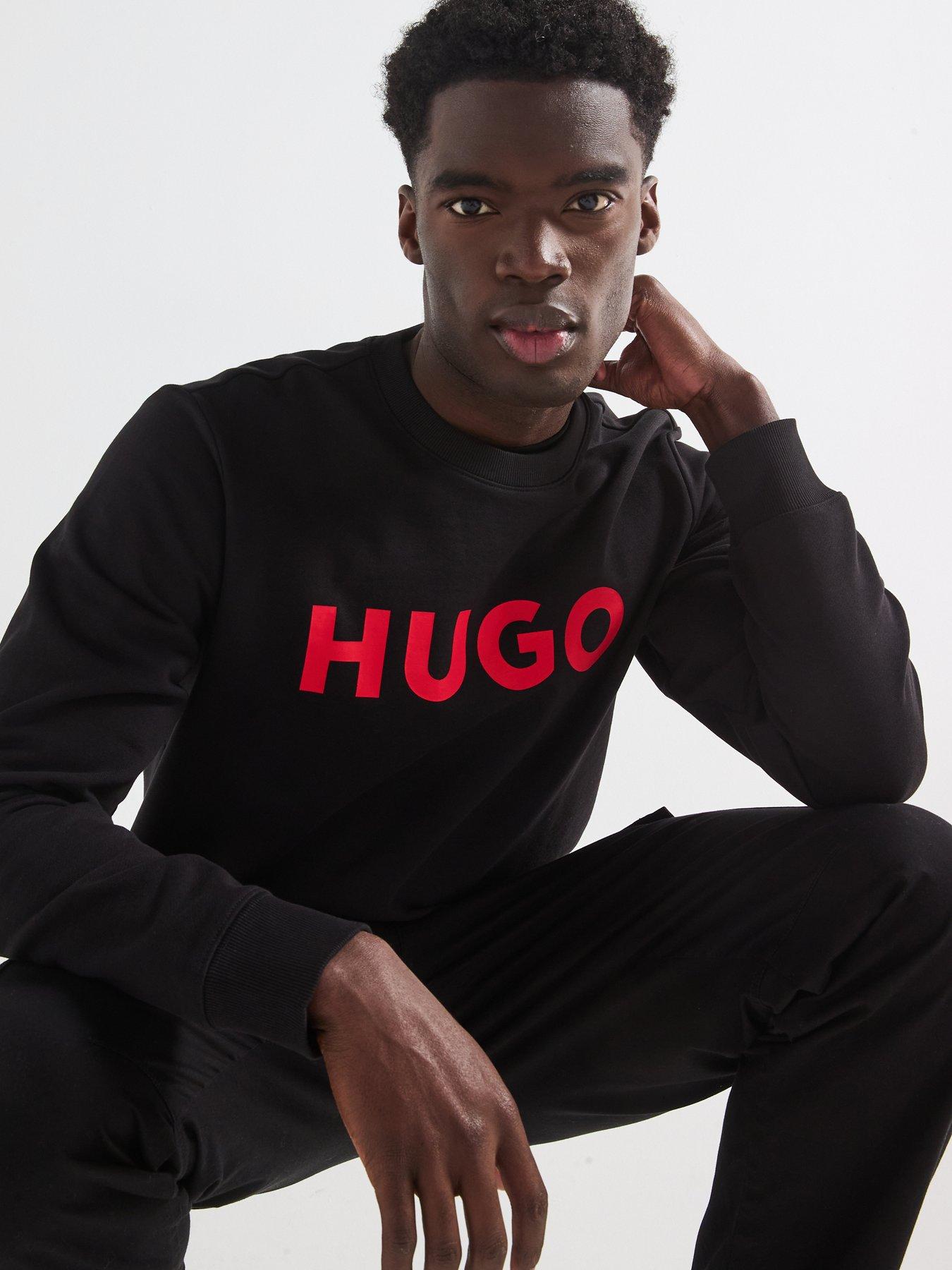 Image 4 of 4 of HUGO Mens Dem Chest Logo Crew Neck Sweatshirt - Black